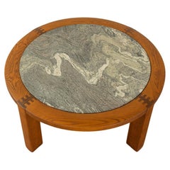 Table basse en bois et marbre des années 1970