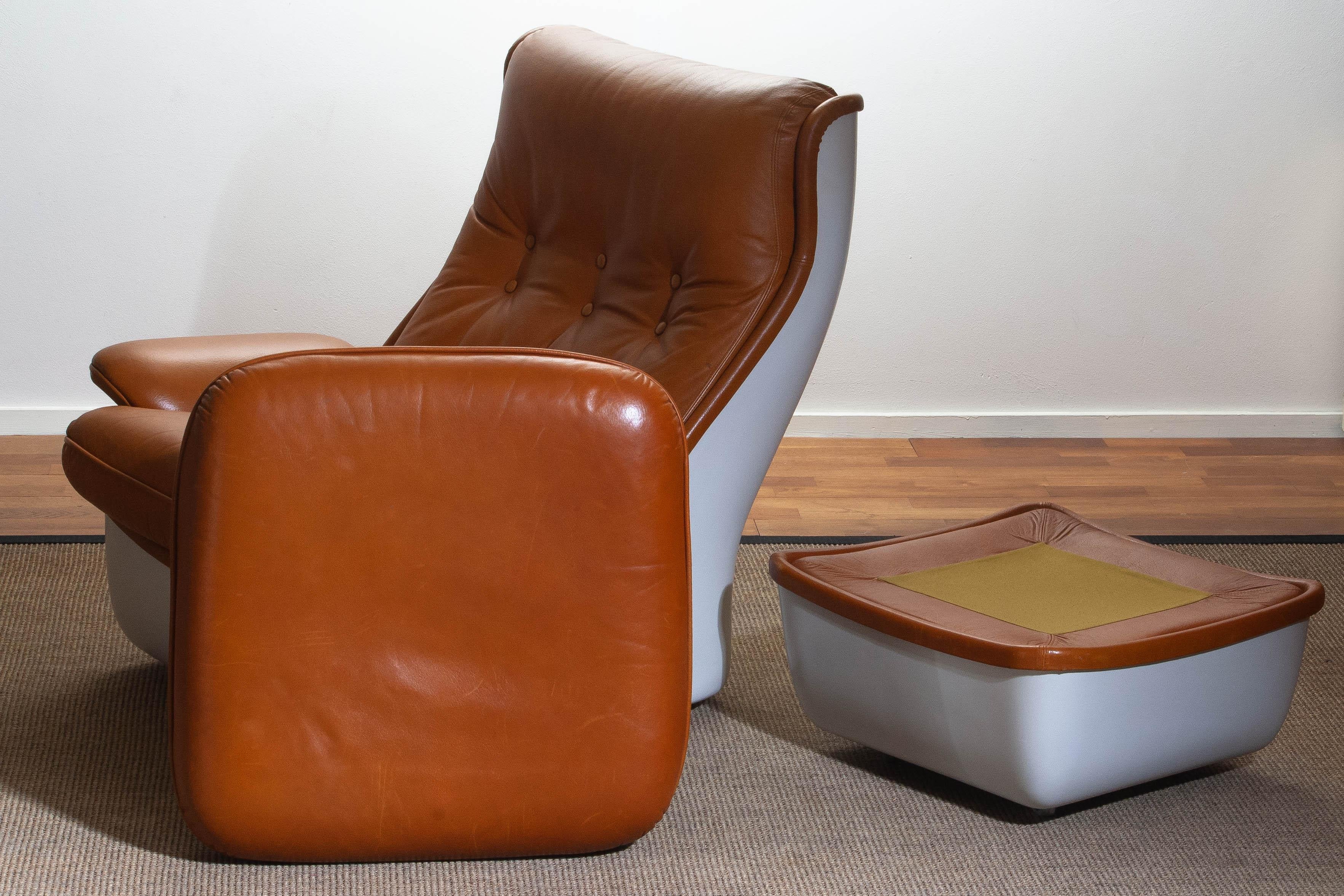 1970s, Marc Held Airborne Lounge / Easy Chair and Ottoman in Cognac Leather 10