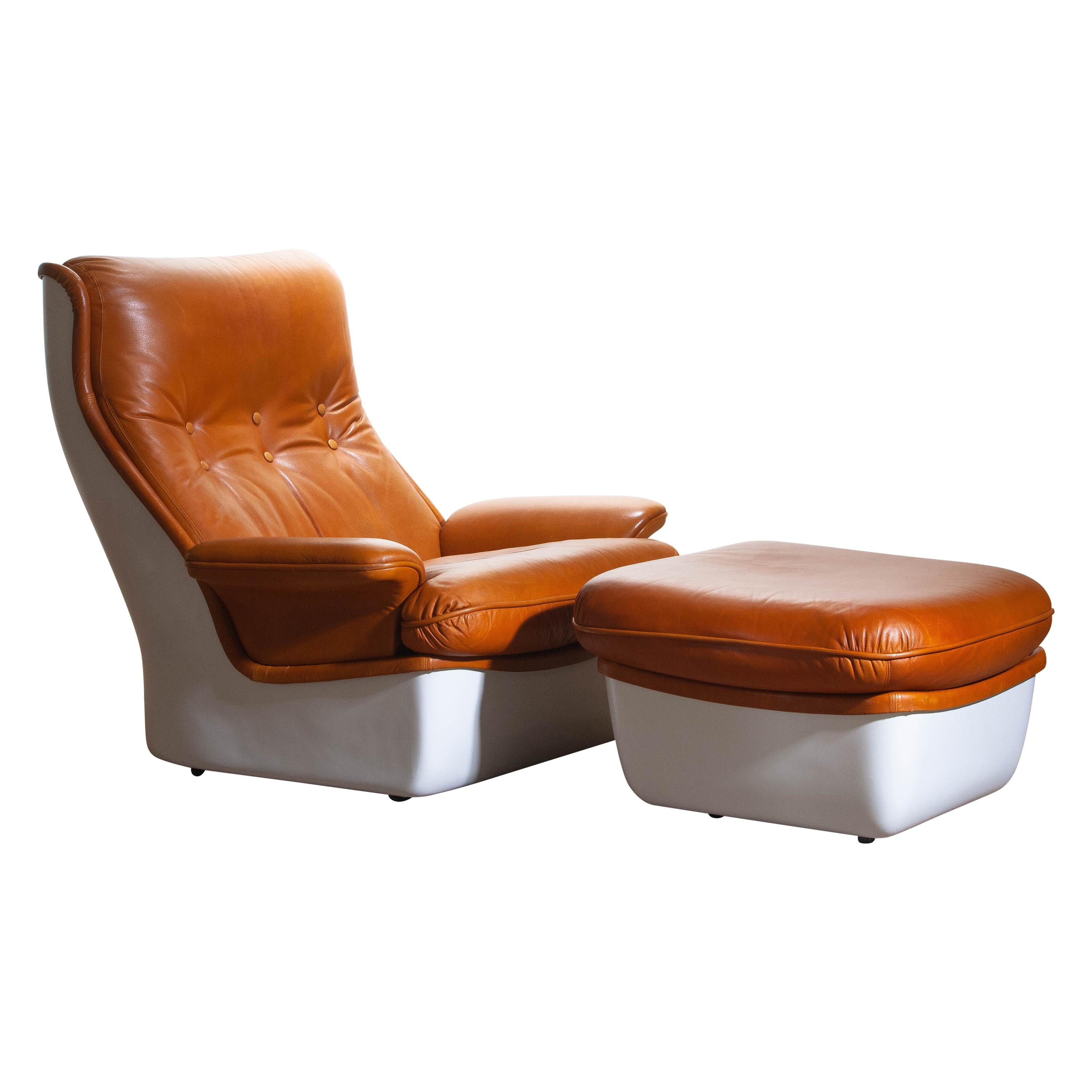 Space Age 1970s, Marc Held Airborne Lounge / Easy Chair and Ottoman in Cognac Leather