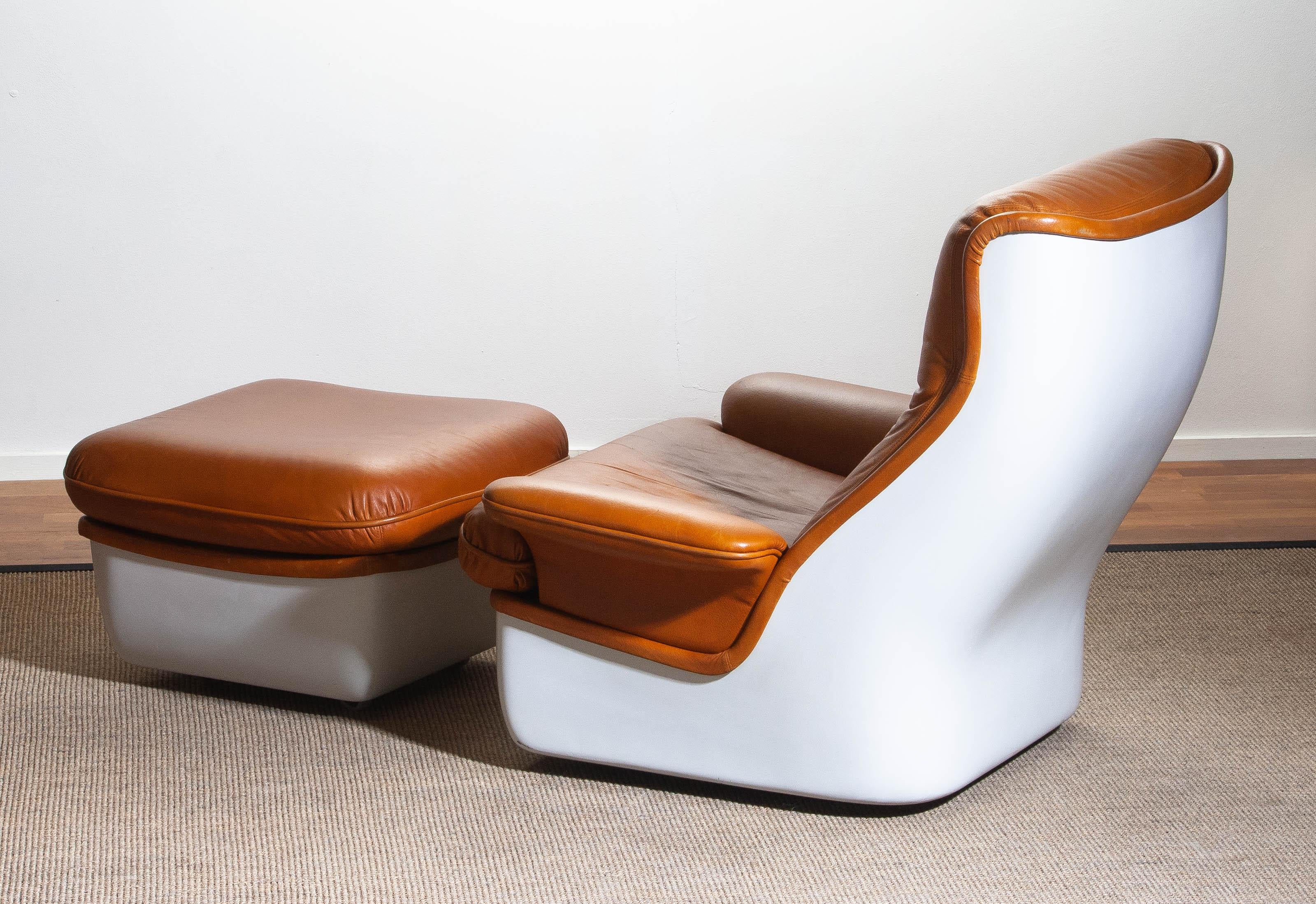 1970s, Marc Held Airborne Lounge / Easy Chair and Ottoman in Cognac Leather 1