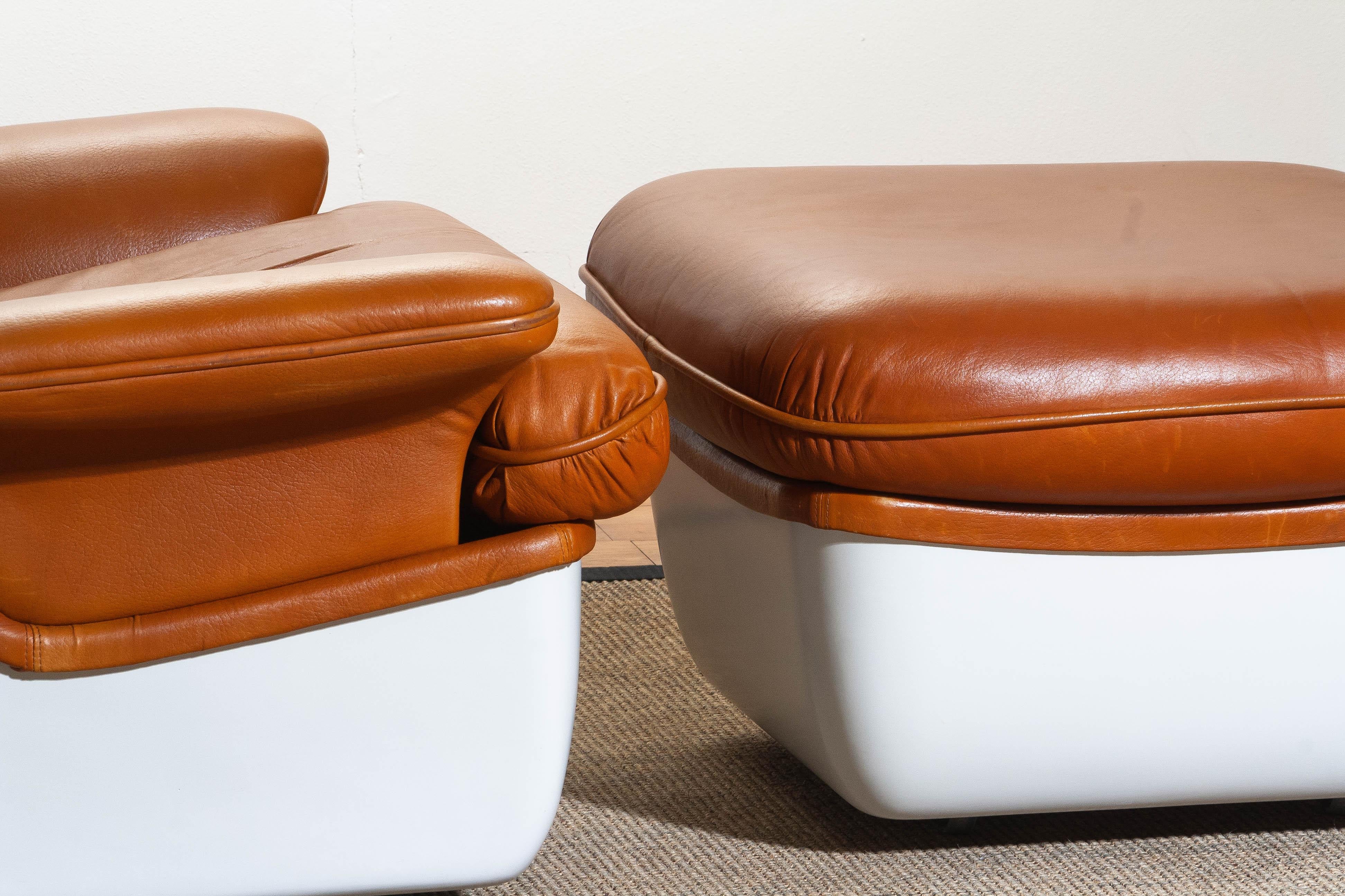 1970s, Marc Held Airborne Lounge / Easy Chair and Ottoman in Cognac Leather 3