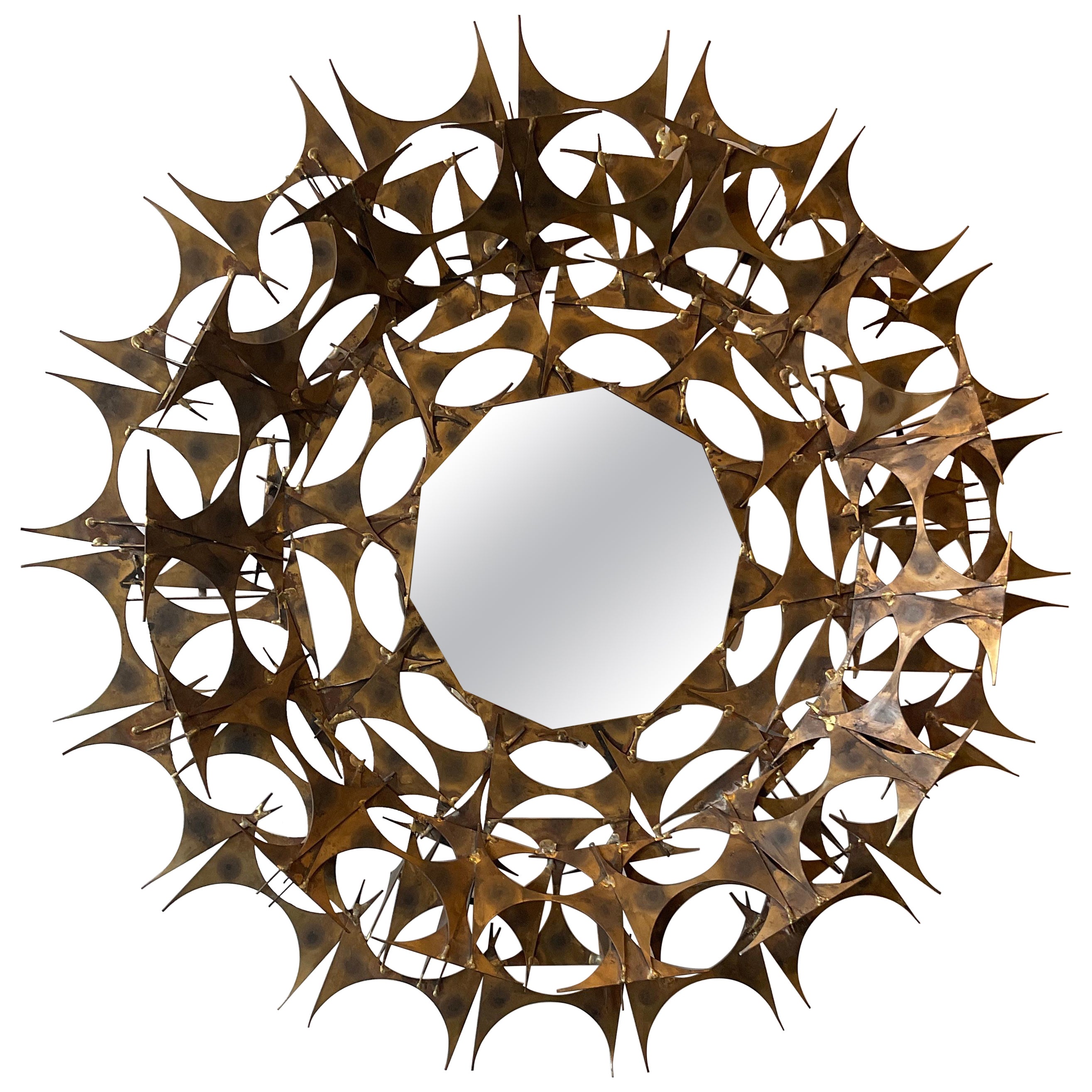 Marc Weinstein Brutalist des années 1970  Miroir en métal Sunburst en vente