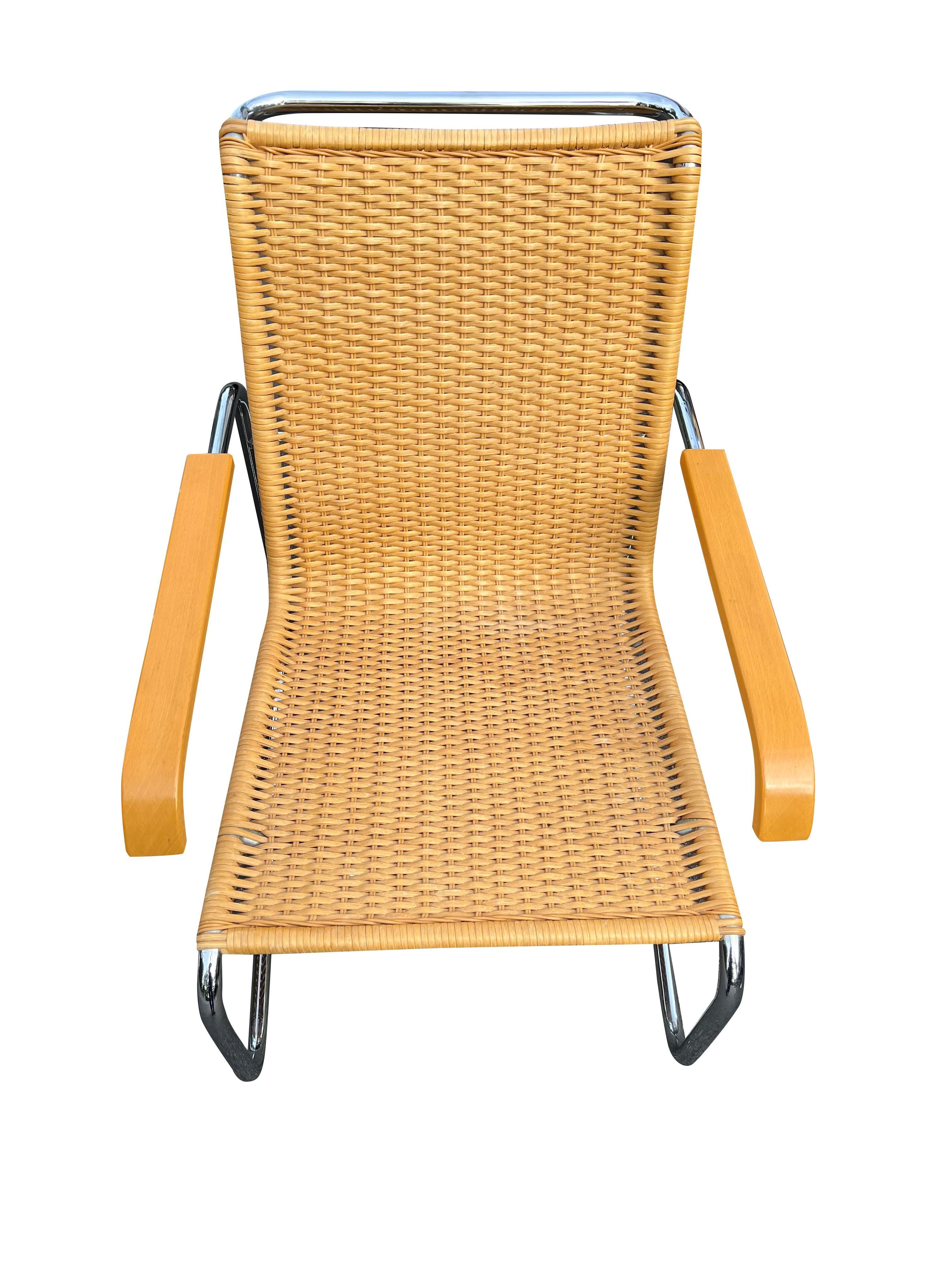 Sillón moderno de mimbre y ratán de los años 70 Marcel Breuer B35 para Icf Ratán en venta
