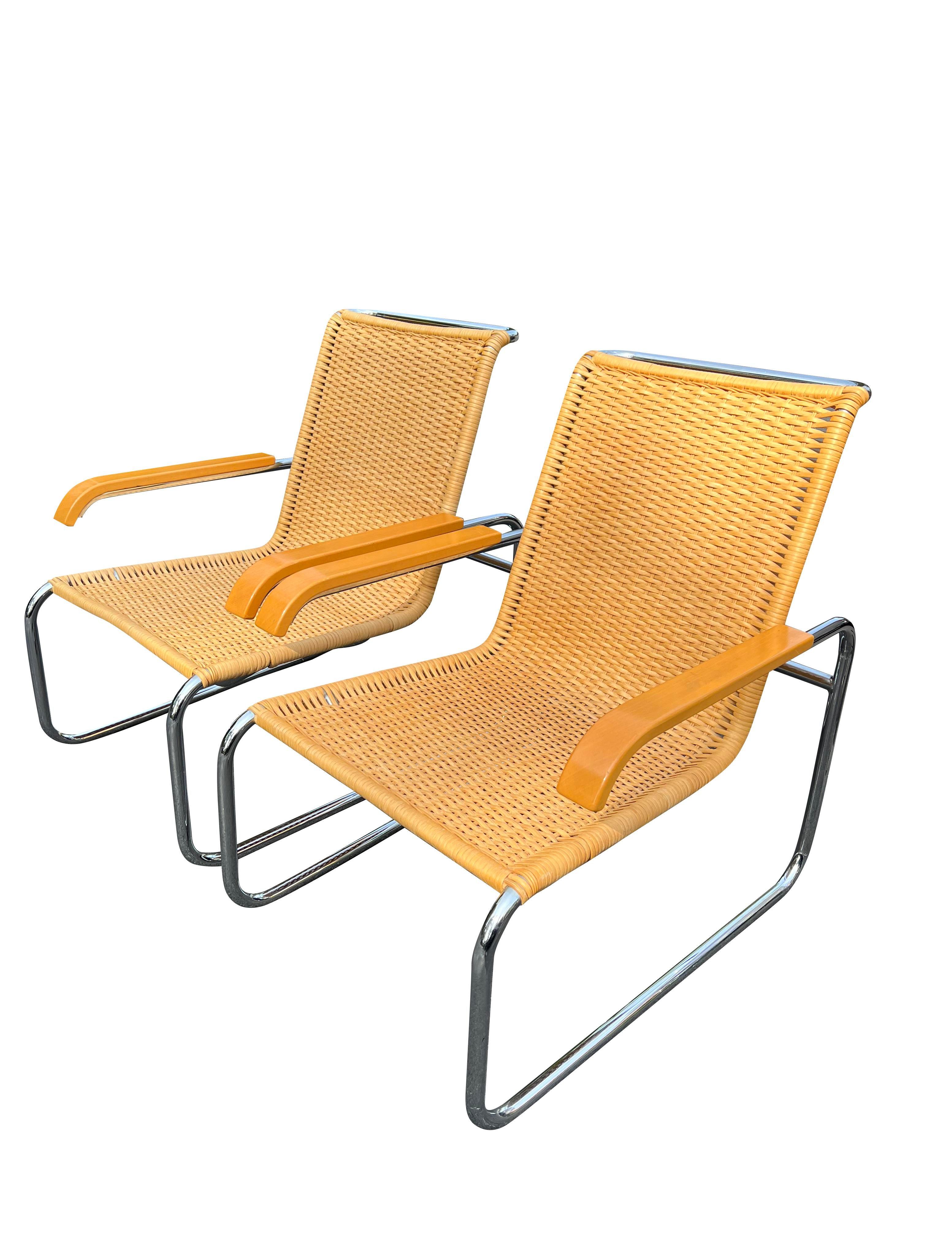 Moderno Poltrone moderne in vimini di rattan B35 di Marcel Breuer degli anni '70 per Icf, una coppia in vendita