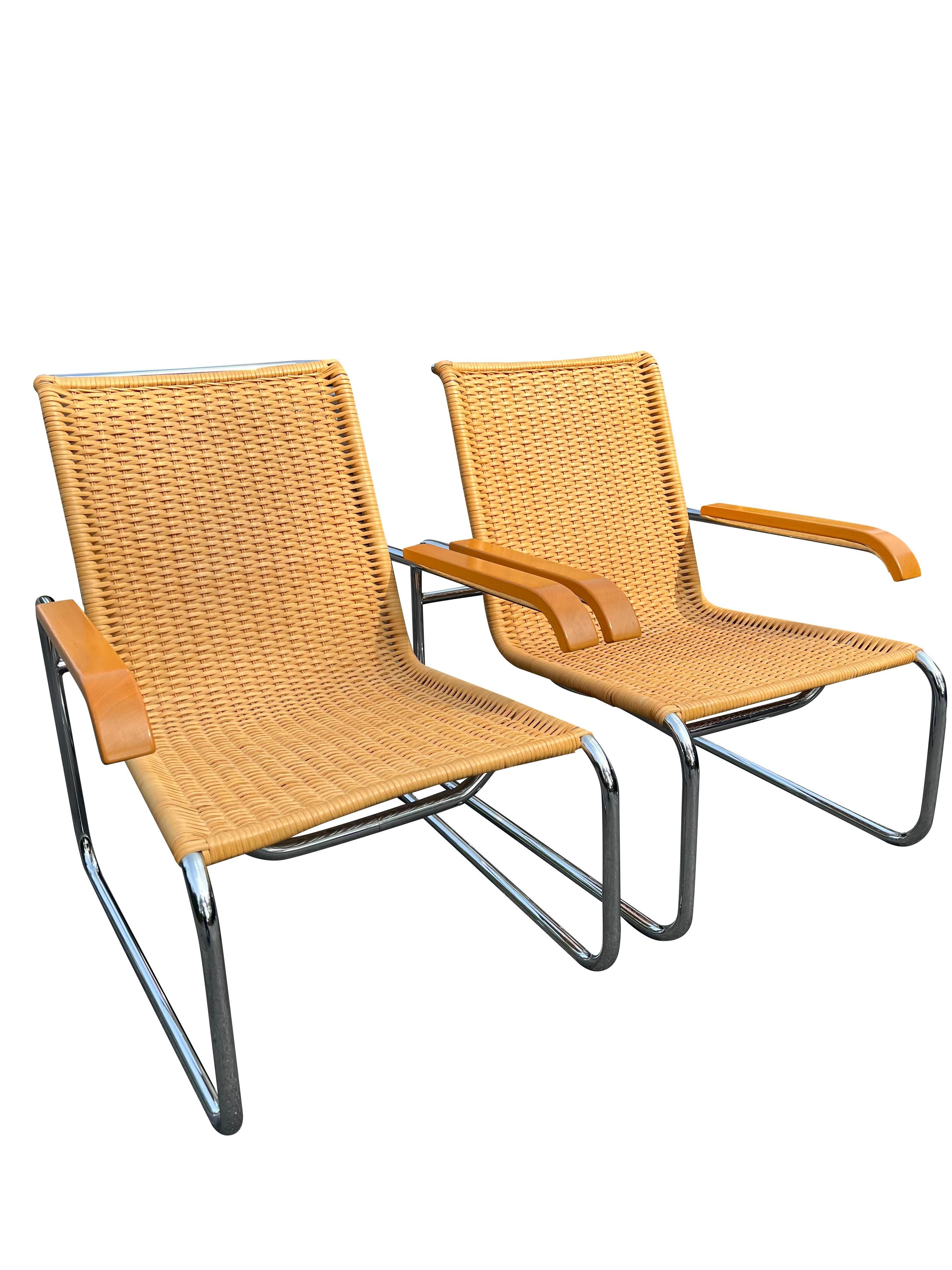 Italiano Poltrone moderne in vimini di rattan B35 di Marcel Breuer degli anni '70 per Icf, una coppia in vendita