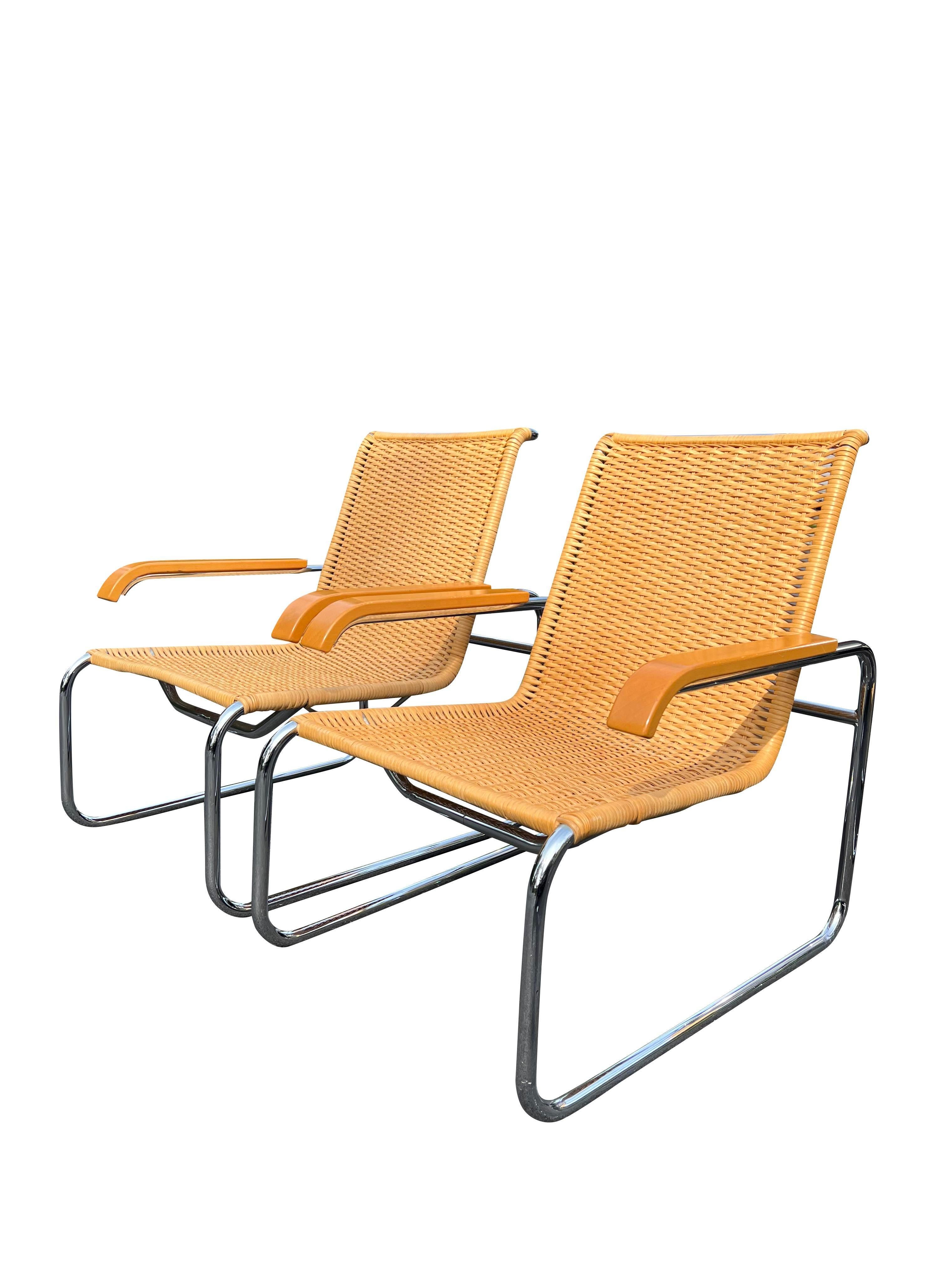 Poltrone moderne in vimini di rattan B35 di Marcel Breuer degli anni '70 per Icf, una coppia In condizioni buone in vendita a Saddle River, NJ