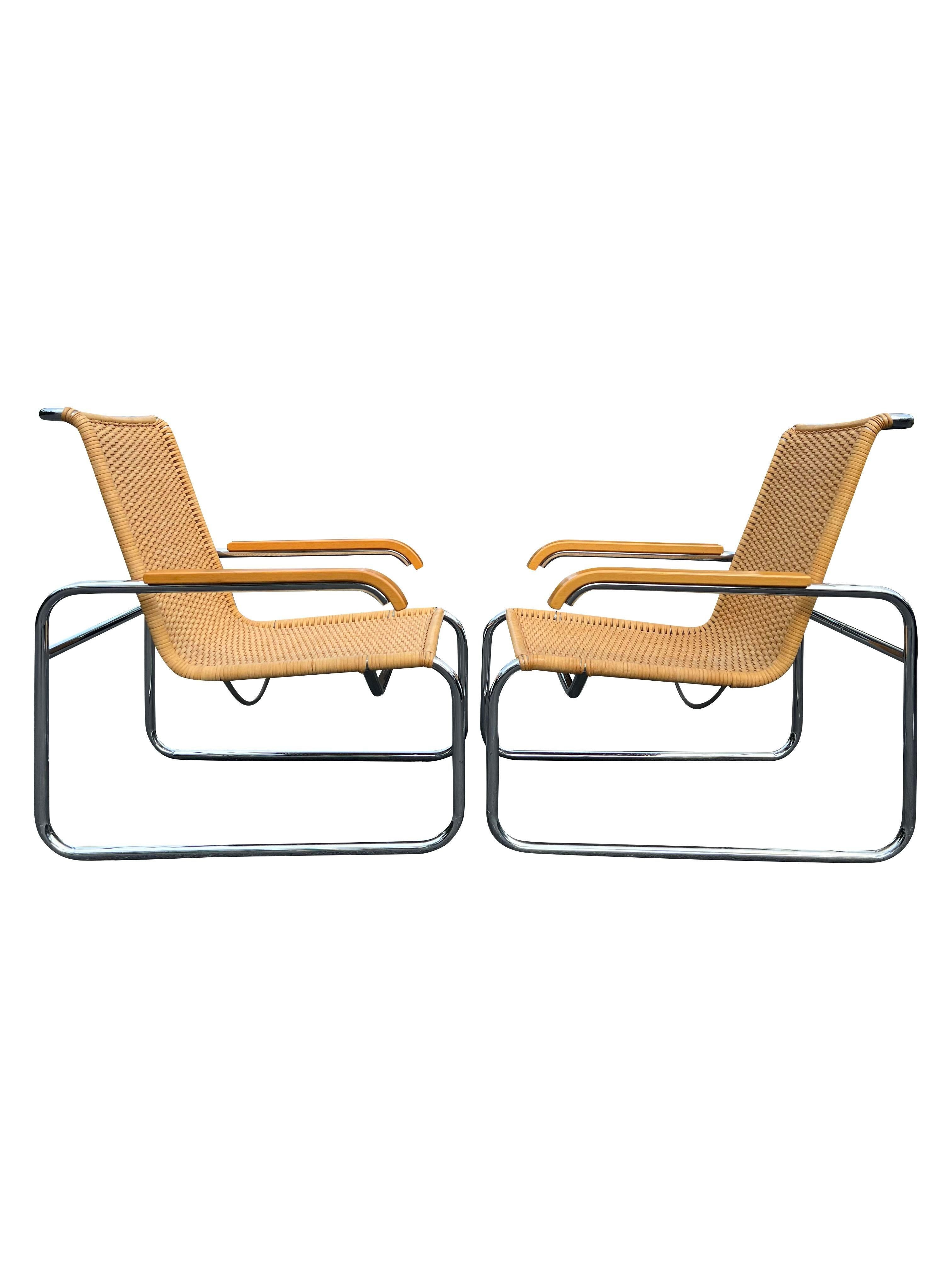 Fine XX secolo Poltrone moderne in vimini di rattan B35 di Marcel Breuer degli anni '70 per Icf, una coppia in vendita