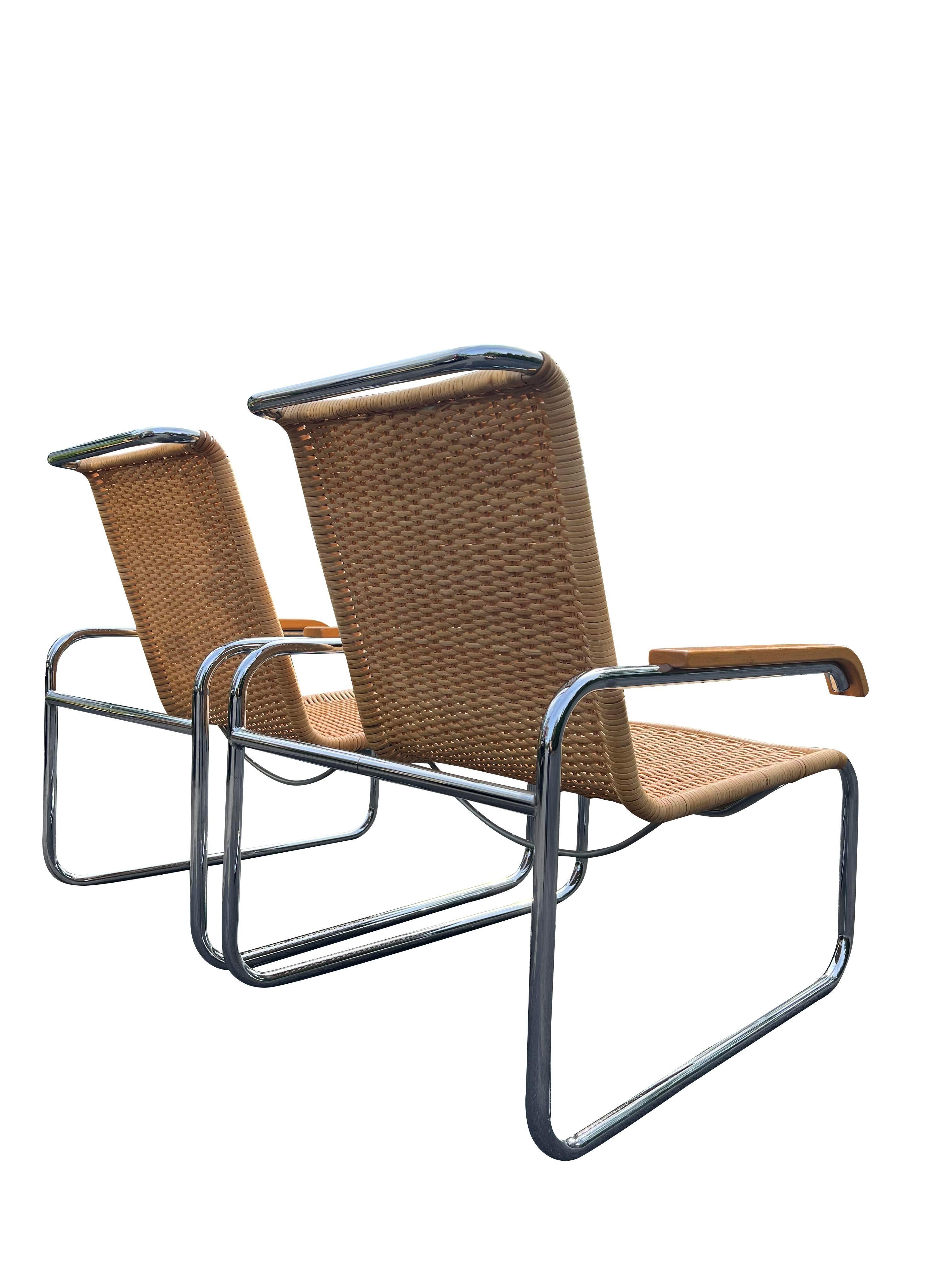 Poltrone moderne in vimini di rattan B35 di Marcel Breuer degli anni '70 per Icf, una coppia in vendita 1