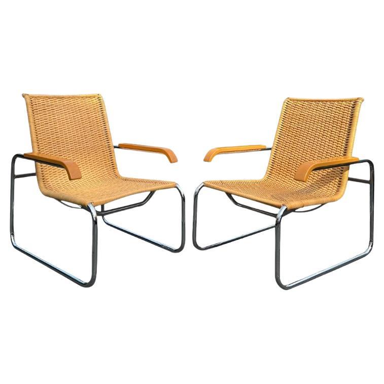 1970s Marcel Breuer B35 Modern Rattan Wicker Arm Chairs for Icf a Pair