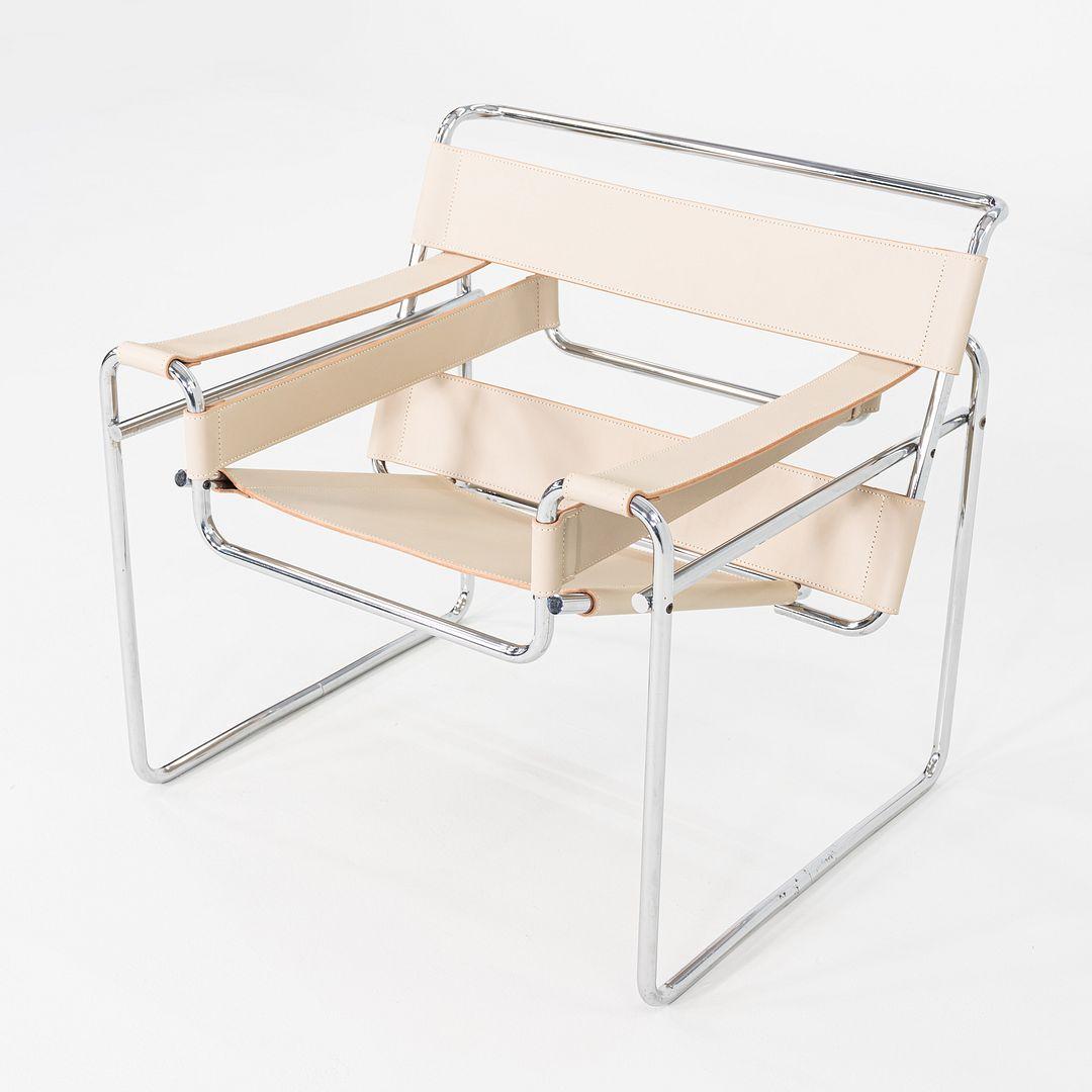 1970s Marcel Breuer for Knoll / Gavina Wassily Lounge Chair in New Cream Leather (Chaise longue Marcel Breuer pour Knoll / Gavina Wassily en cuir crème neuf) en vente 4