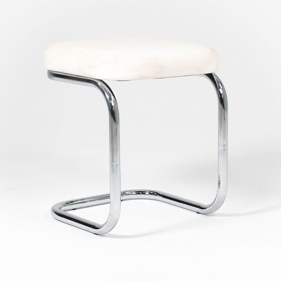 German 1970s Marcel Breuer for Thonet Stool in Chrome and Off-White Fabric For Sale