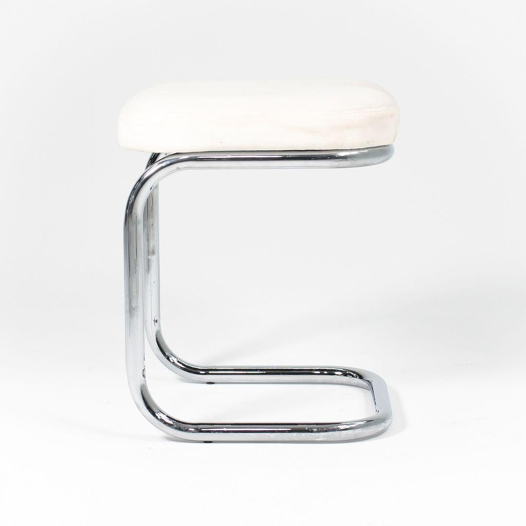 Steel 1970s Marcel Breuer for Thonet Stool in Chrome and Off-White Fabric For Sale