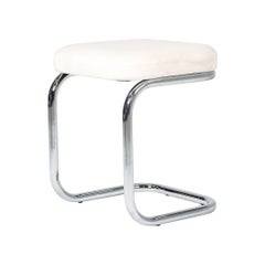 1970s Marcel Breuer for Thonet Stool in Chrome and Off-White Fabric