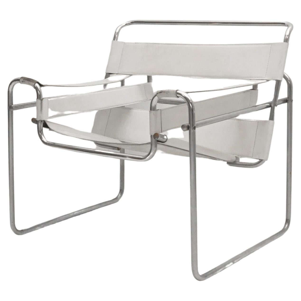 1970s Marcel Breuer White Leather Wassily Chair For Sale