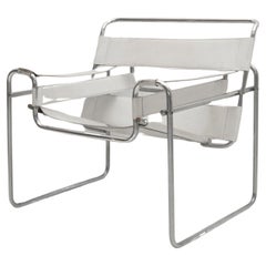 Vintage 1970s Marcel Breuer White Leather Wassily Chair
