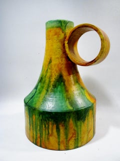 1970s Marcello Fantoni Italian Art Pottery Loop Handle Flambe Glaze Vase