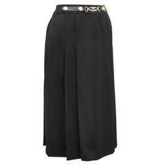 1970's Marelli Black Wool Gabardine Pleated Skirt