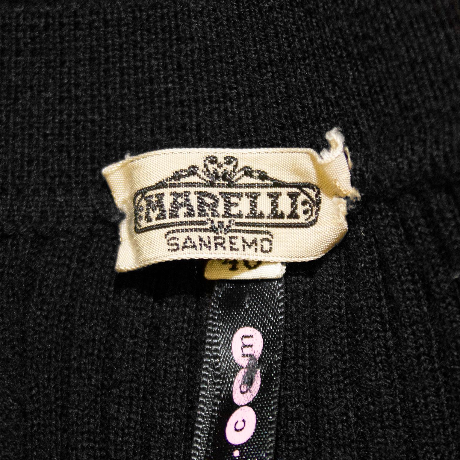 Marelli - Cardigan côtelé en laine noire avec accents brun clair, années 1970 en vente 1