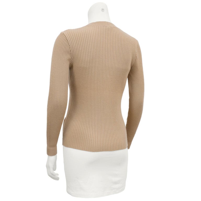 1970's Marelli Camel Colour Ribbed Knit Cardigan For Sale at 1stDibs