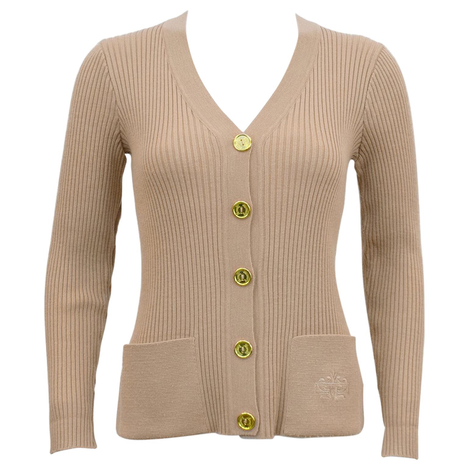 1970's Marelli Camel Colour Ribbed Knit Cardigan For Sale