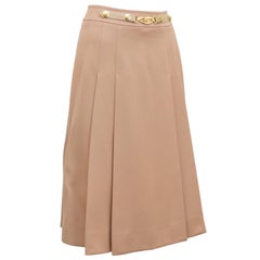 1970's Marelli Camel Pleated Wool Gabardine Skirt