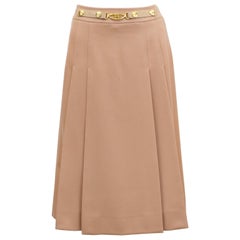 Retro 1970's Marelli Camel Pleated Wool Gabardine Skirt