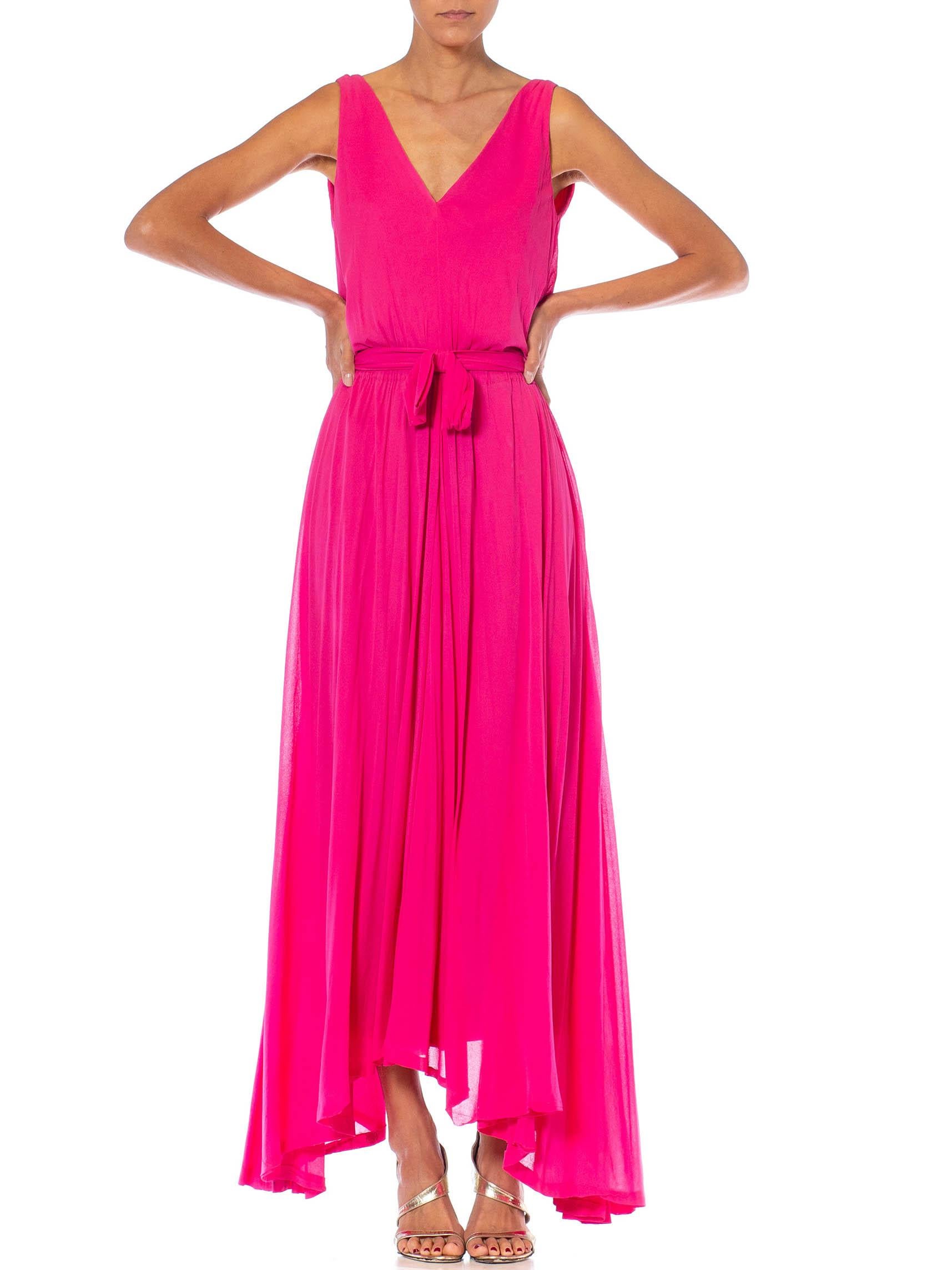 1970S Marie-Martine Hot Pink Silk Jersey French Made Demi-Couture Disco Gown Wi For Sale 6