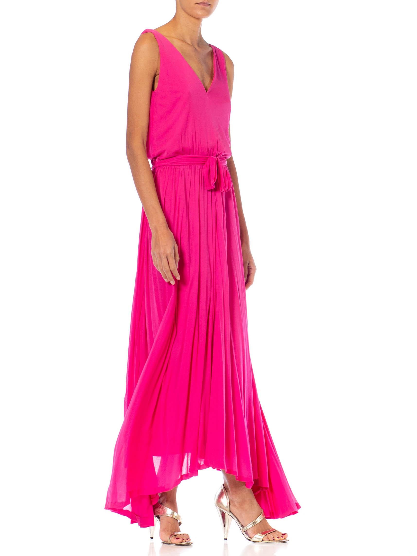 1970S Marie-Martine Hot Pink Silk Jersey French Made Demi-Couture Disco Gown Wi In Excellent Condition For Sale In New York, NY