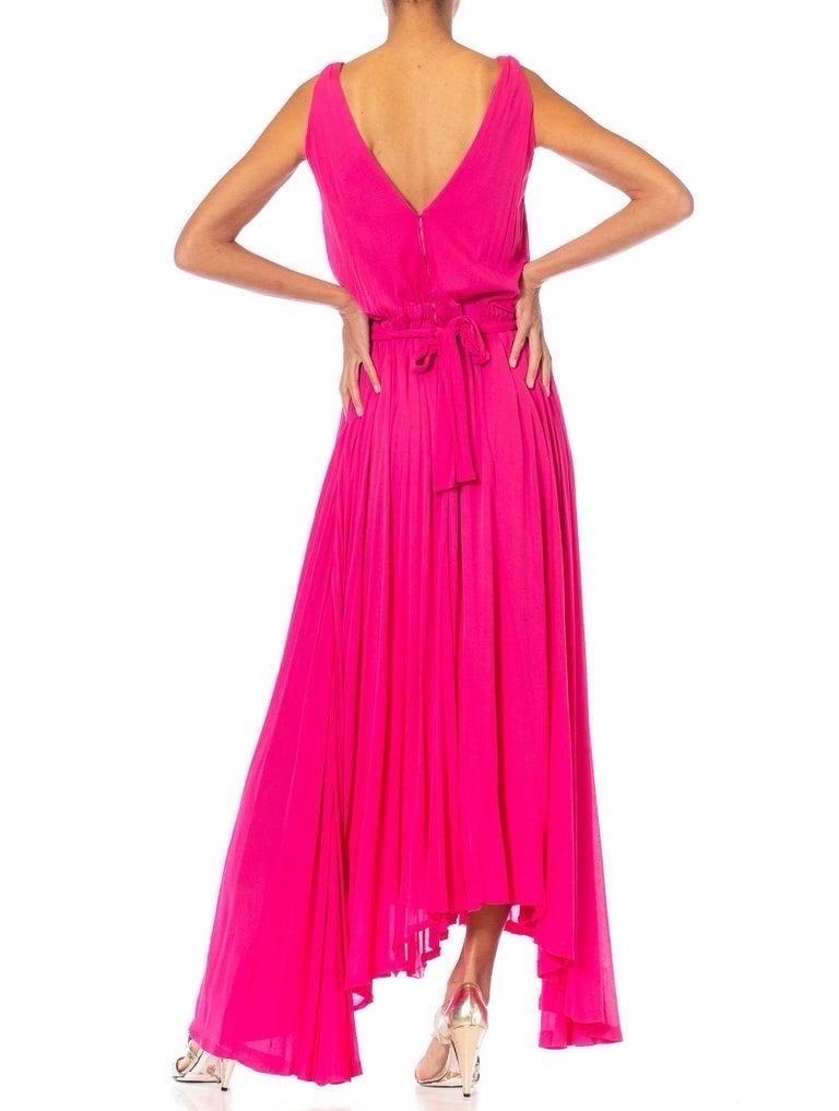 Women's 1970S MARIE-MARTINE Hot Pink Silk Jersey French Made Demi-Couture Disco Gown Wi For Sale