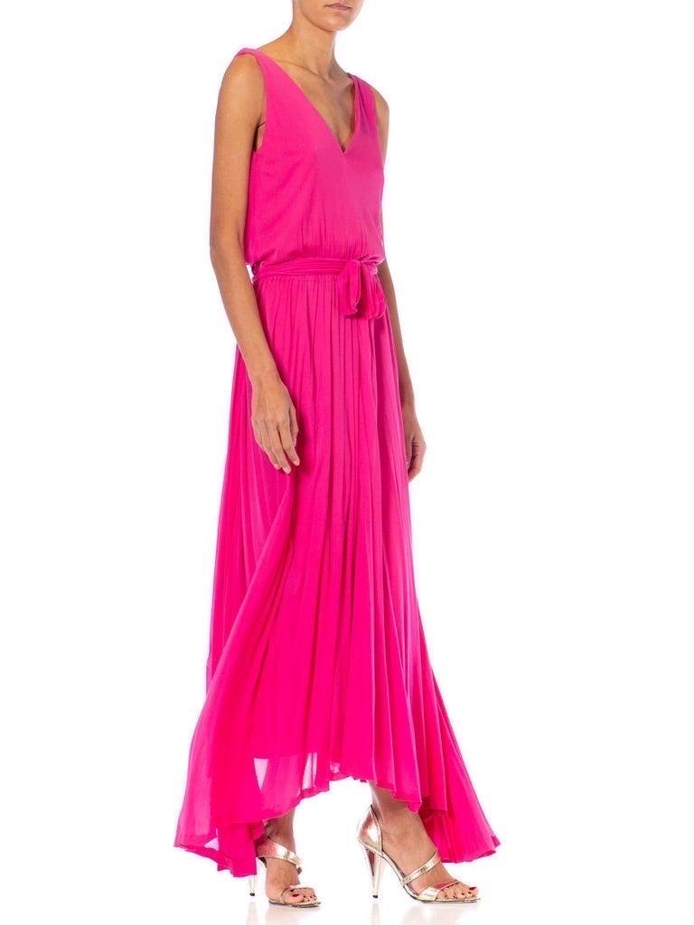 1970S MARIE-MARTINE Hot Pink Silk Jersey French Made Demi-Couture Disco Gown Wi For Sale 1