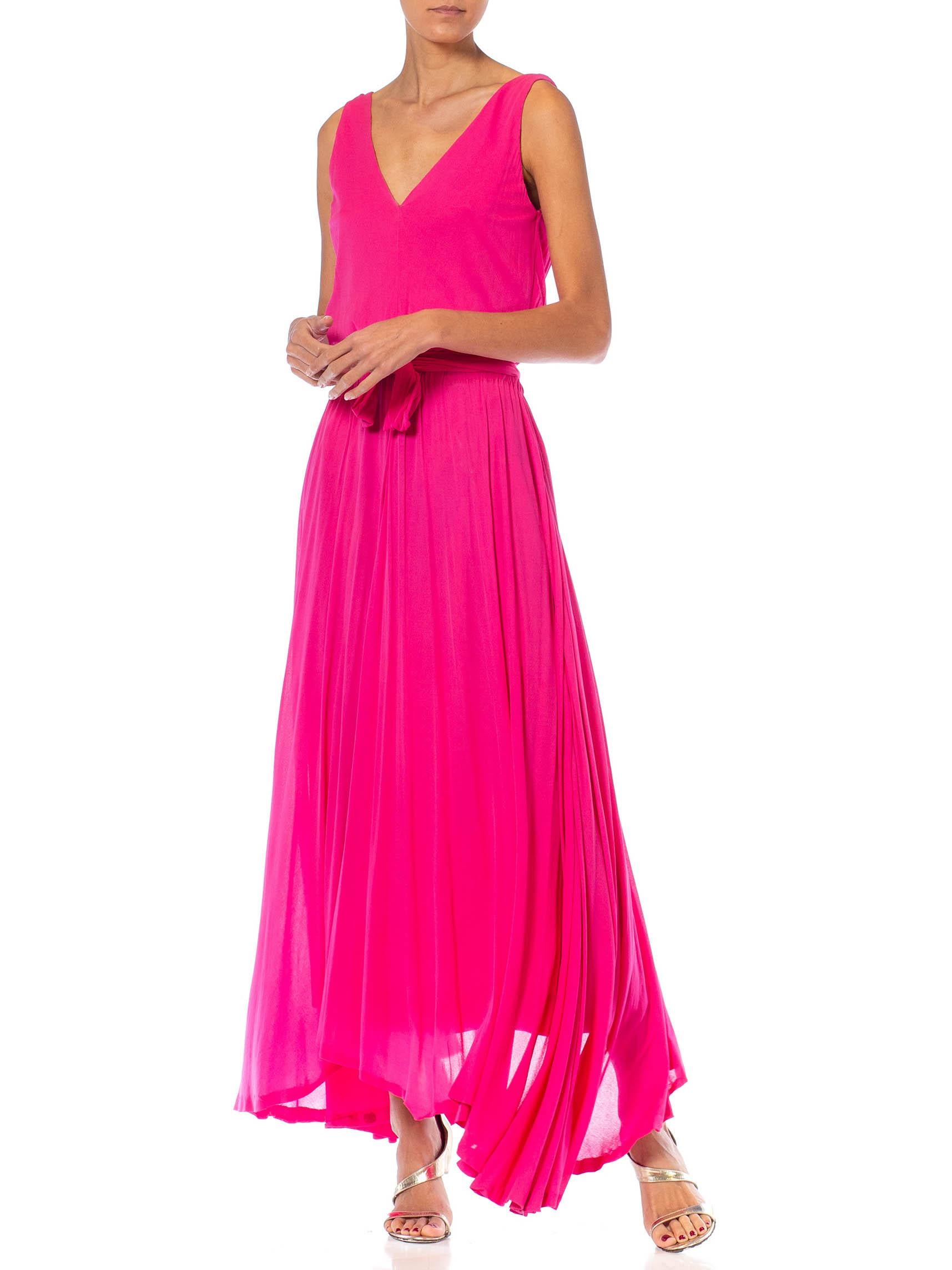 1970S Marie-Martine Hot Pink Silk Jersey French Made Demi-Couture Disco Gown Wi For Sale 2