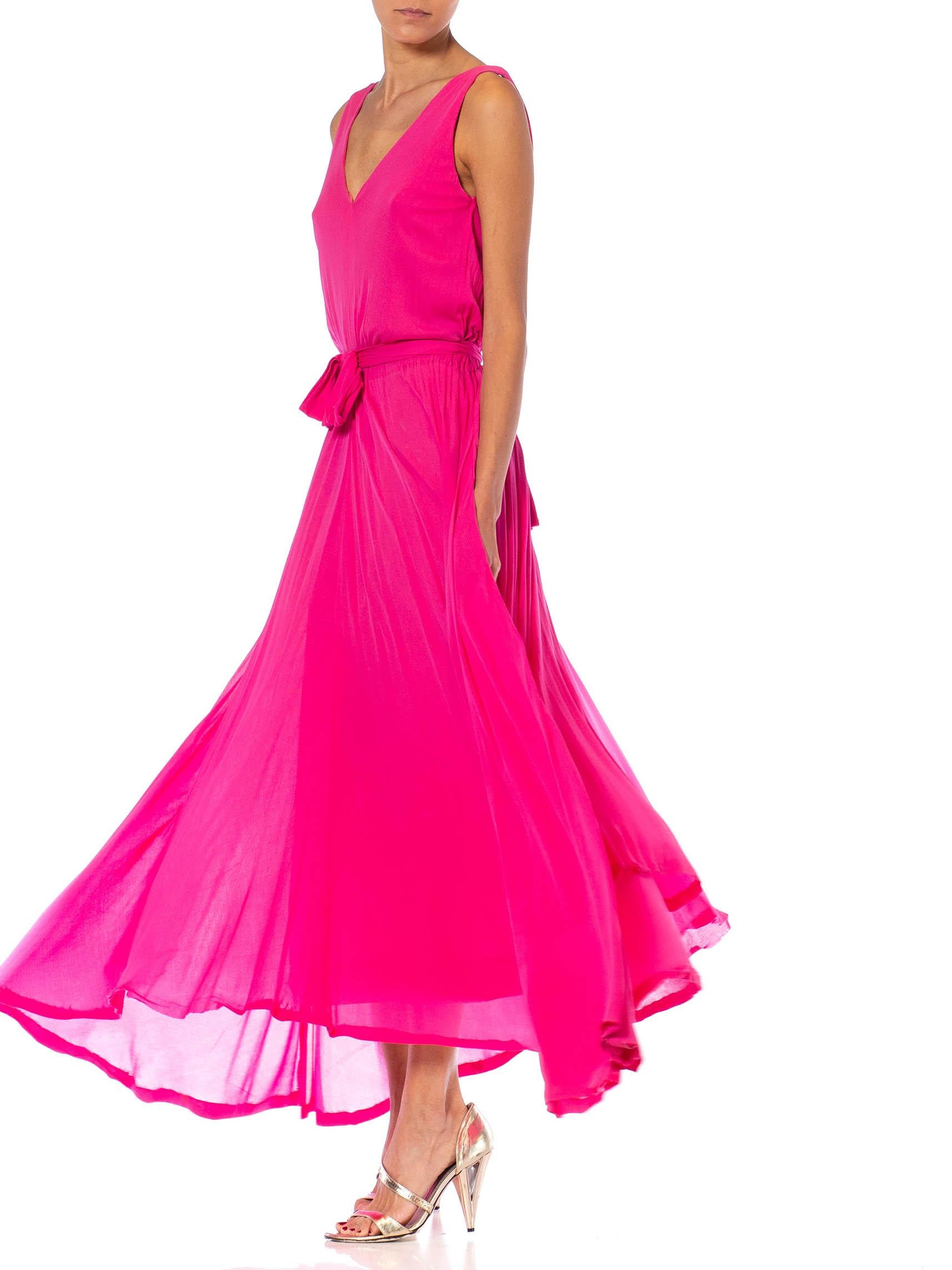 1970S Marie-Martine Hot Pink Silk Jersey French Made Demi-Couture Disco Gown Wi For Sale 3