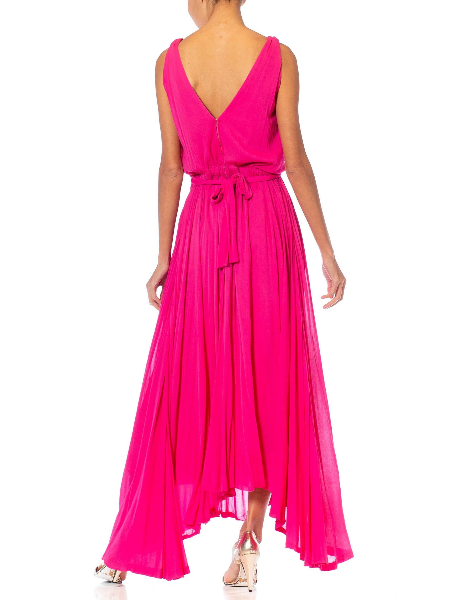 1970S Marie-Martine Hot Pink Silk Jersey French Made Demi-Couture Disco Gown Wi For Sale 4