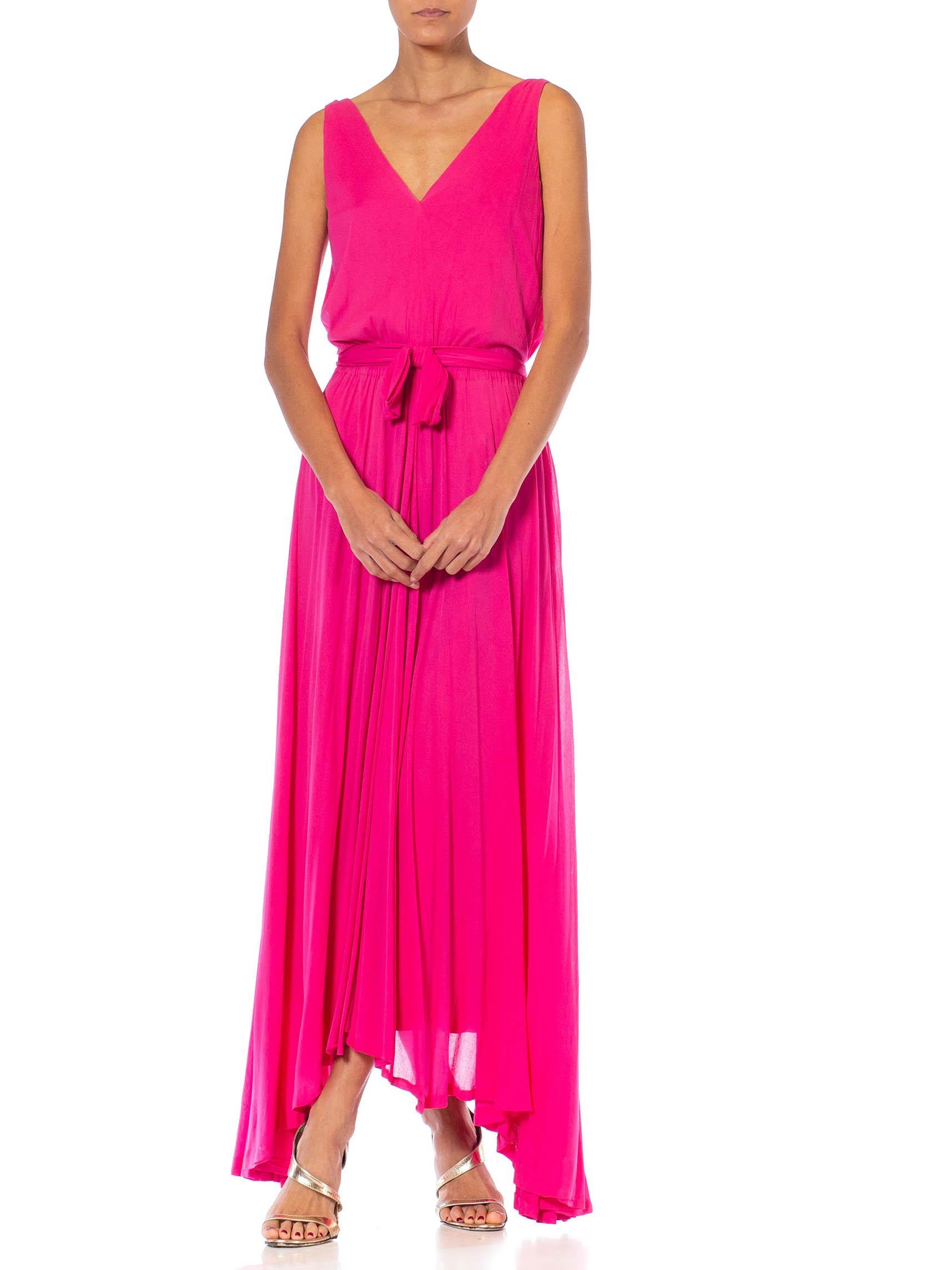 1970S Marie-Martine Hot Pink Silk Jersey French Made Demi-Couture Disco Gown Wi For Sale 5
