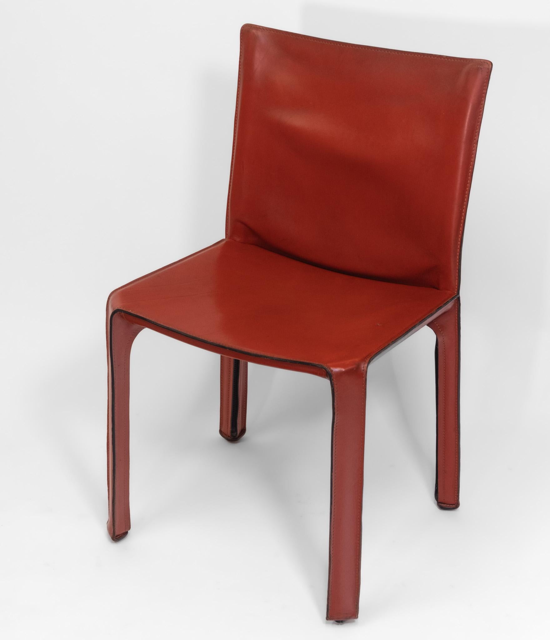 1970er Mario Bellini für Cassina Satz von sechs Sattelleder Kabinenstühlen Model No. 412 im Angebot 6
