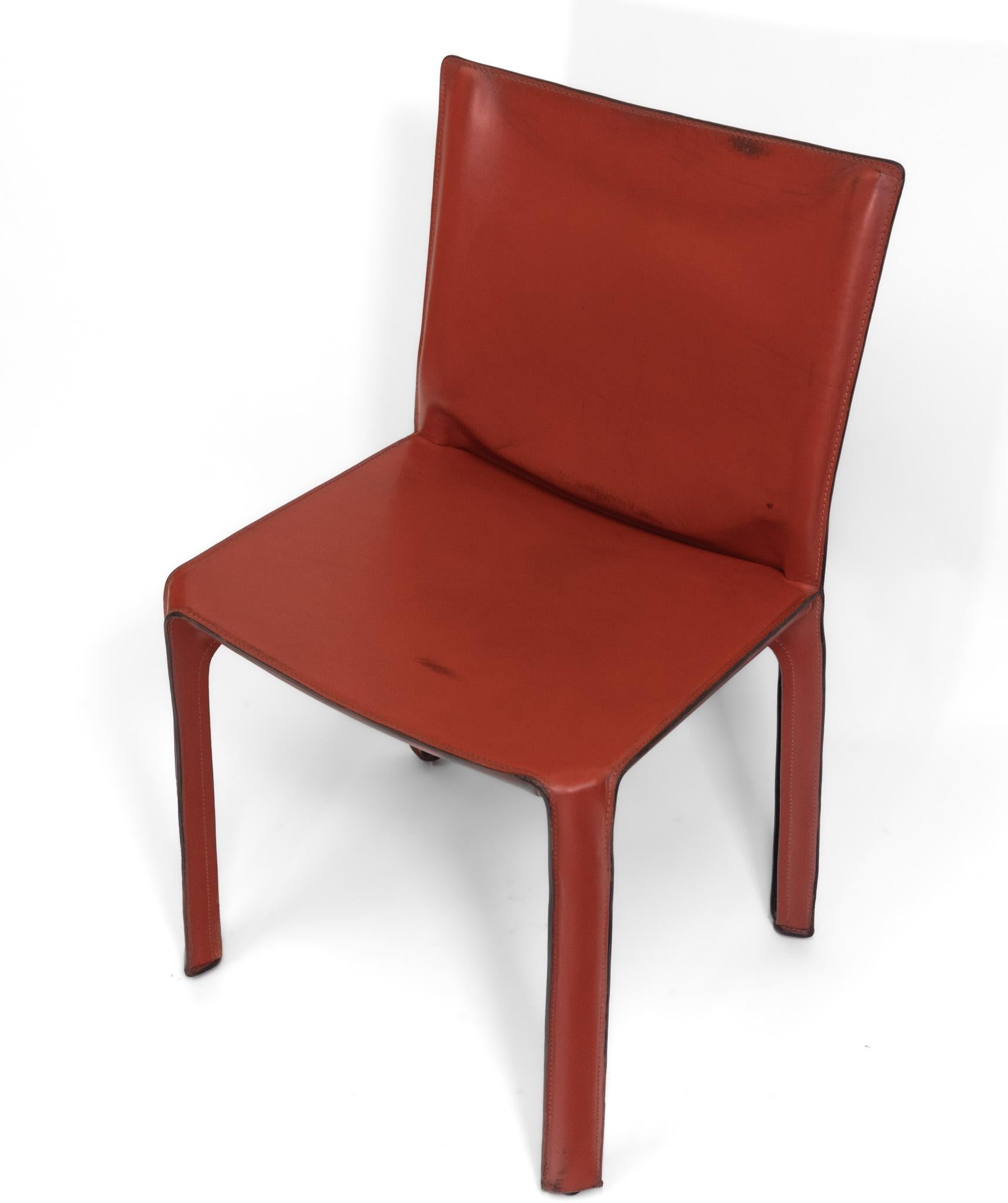 1970er Mario Bellini für Cassina Satz von sechs Sattelleder Kabinenstühlen Model No. 412 im Angebot 7