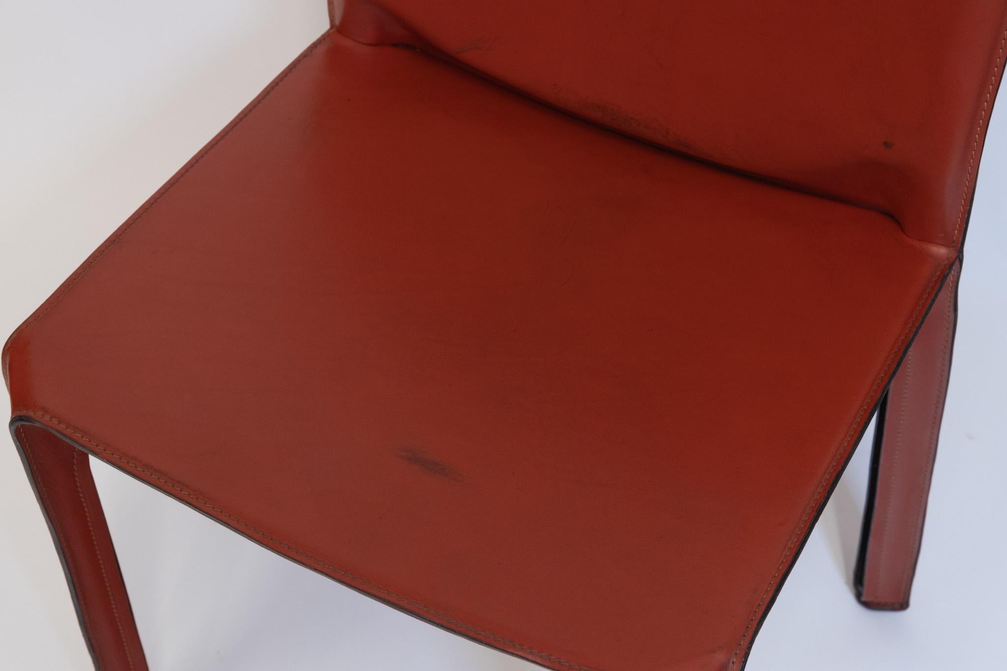 1970er Mario Bellini für Cassina Satz von sechs Sattelleder Kabinenstühlen Model No. 412 im Angebot 9