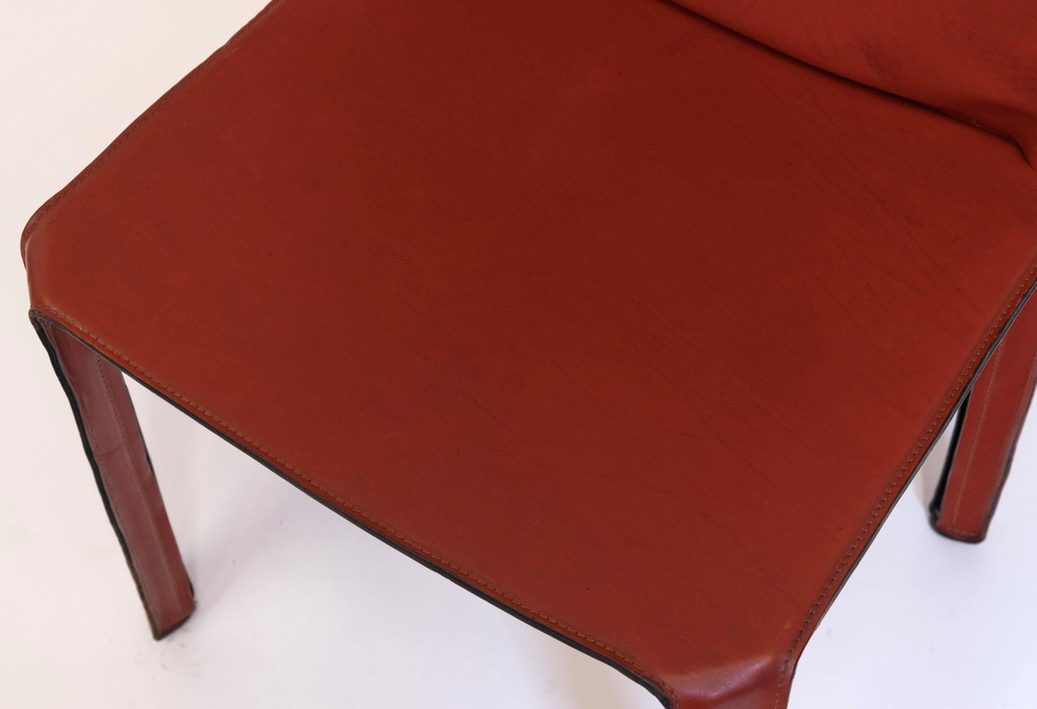 1970er Mario Bellini für Cassina Satz von sechs Sattelleder Kabinenstühlen Model No. 412 im Angebot 10