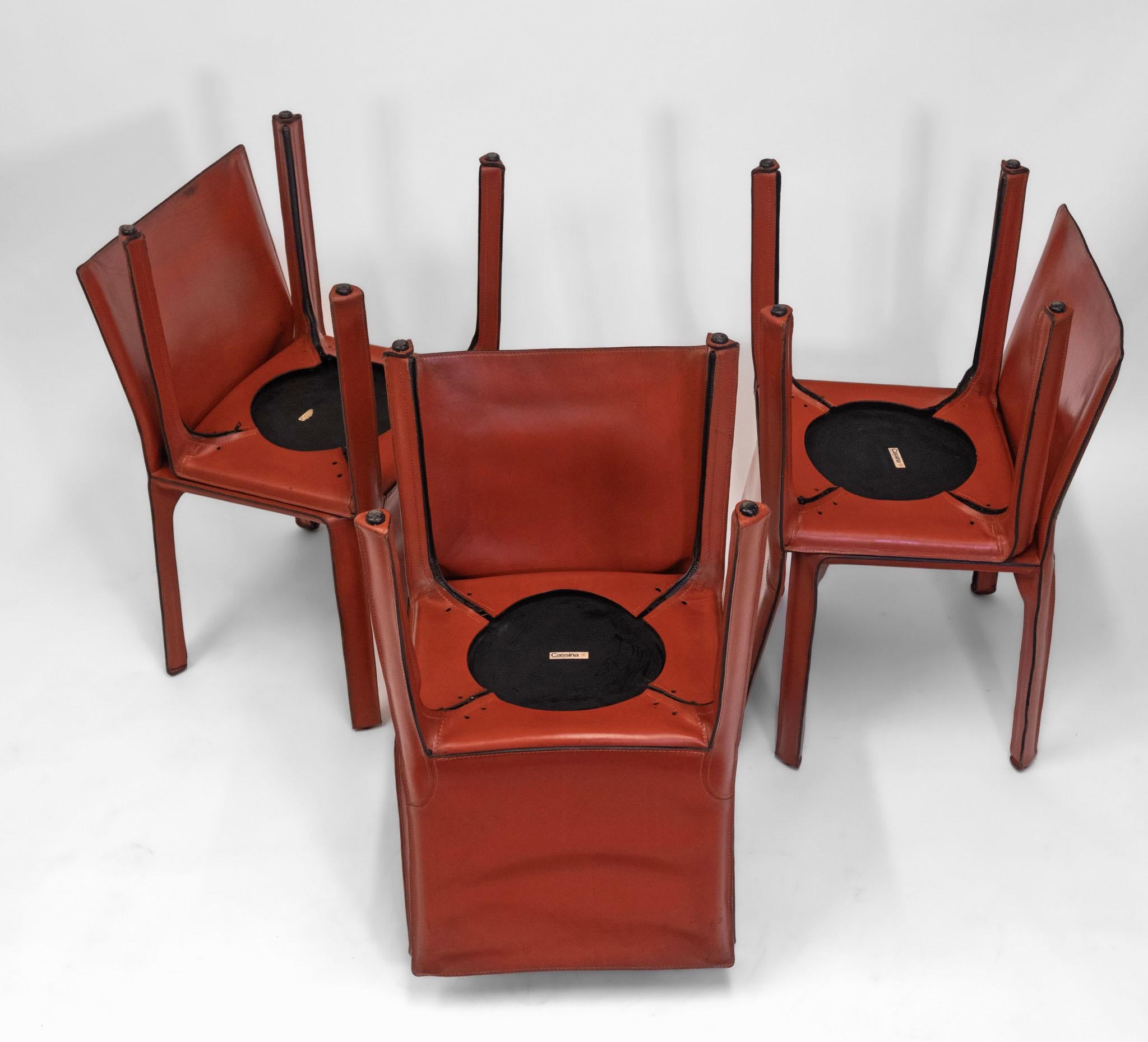 1970er Mario Bellini für Cassina Satz von sechs Sattelleder Kabinenstühlen Model No. 412 im Angebot 12