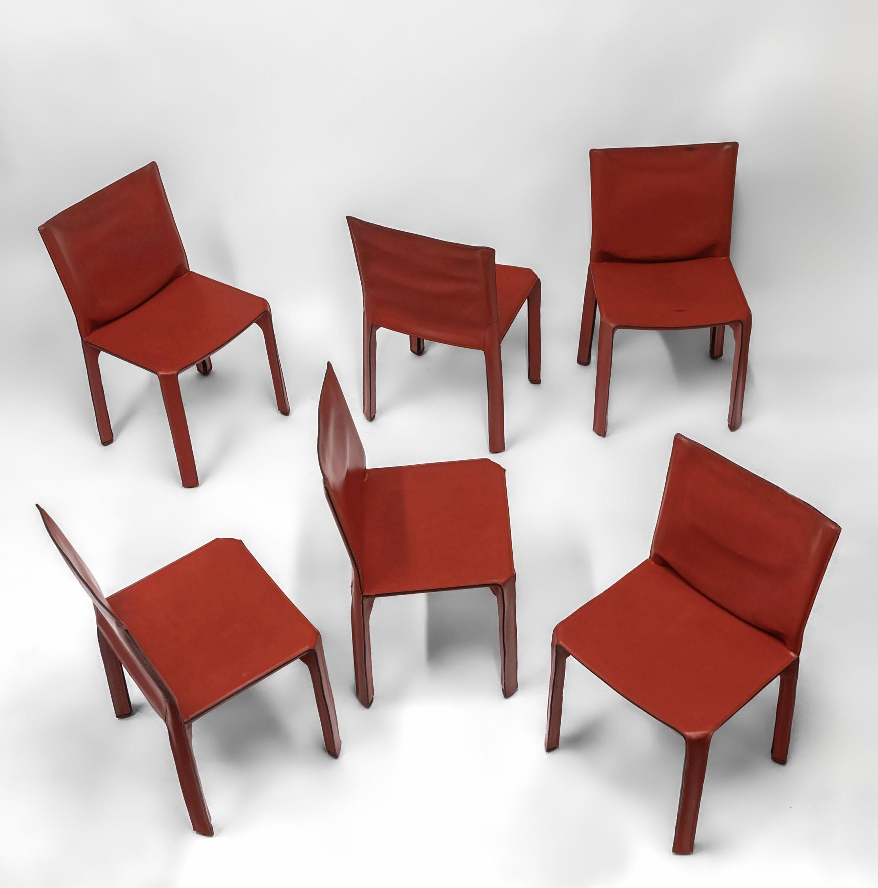 1970er Mario Bellini für Cassina Satz von sechs Sattelleder Kabinenstühlen Model No. 412 (Italienisch) im Angebot