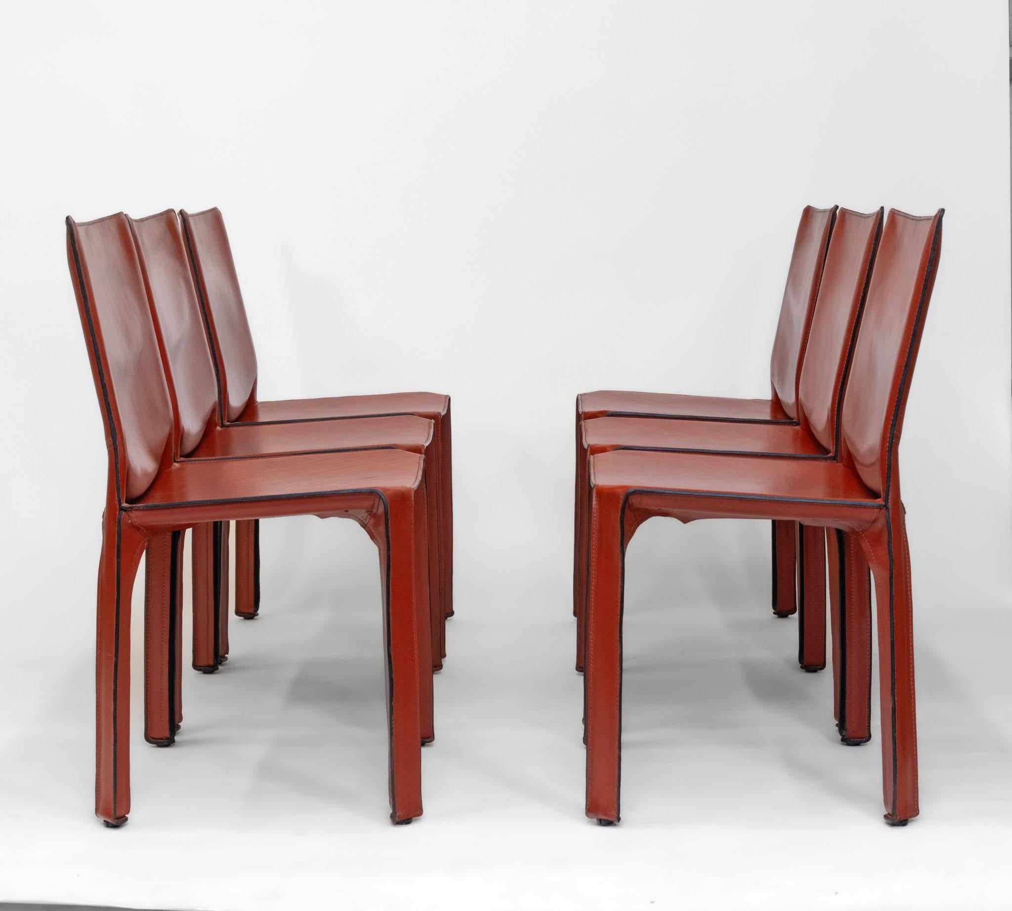 1970er Mario Bellini für Cassina Satz von sechs Sattelleder Kabinenstühlen Model No. 412 im Zustand „Gut“ im Angebot in Norwich, GB