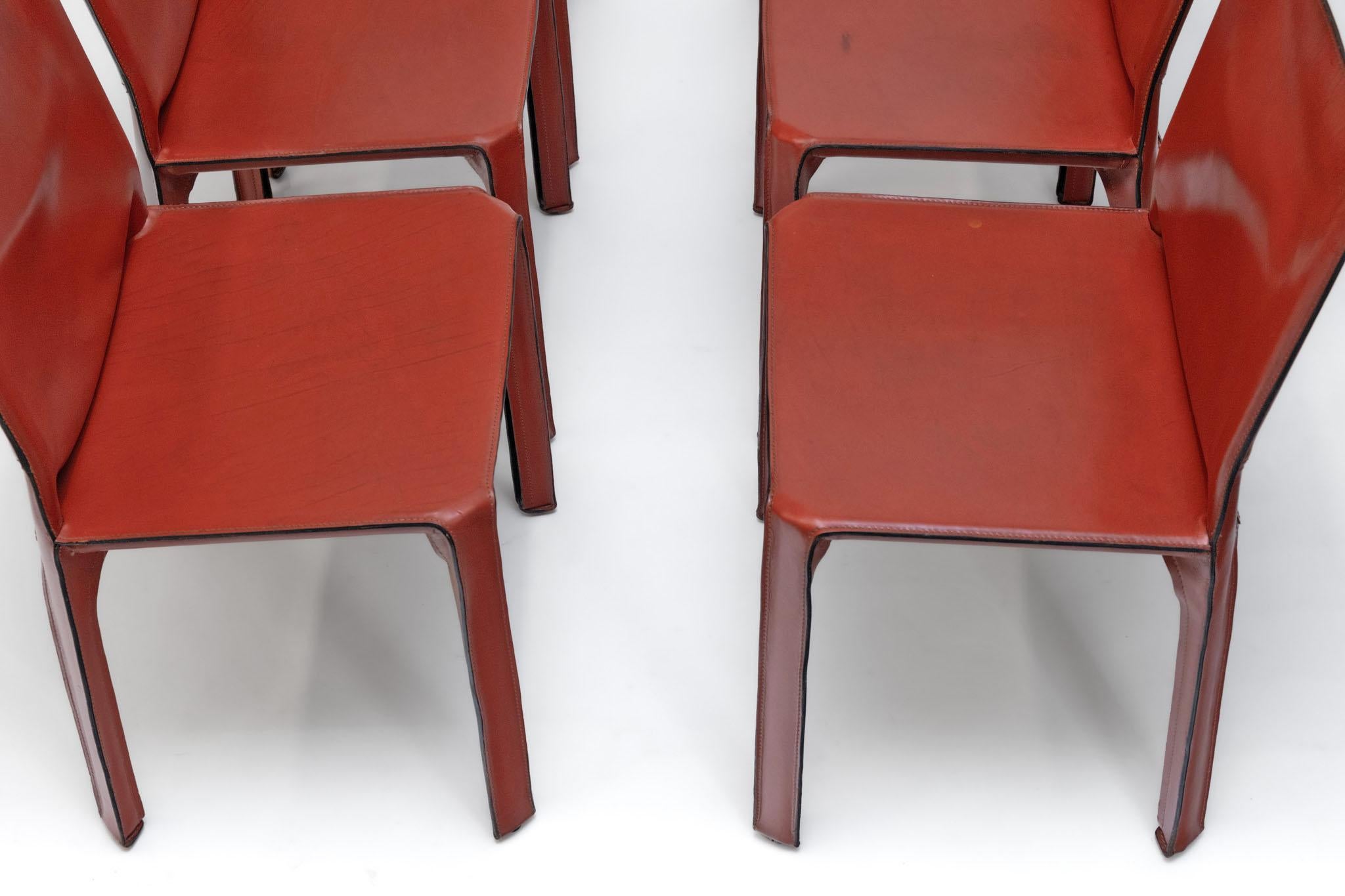 1970er Mario Bellini für Cassina Satz von sechs Sattelleder Kabinenstühlen Model No. 412 im Angebot 1