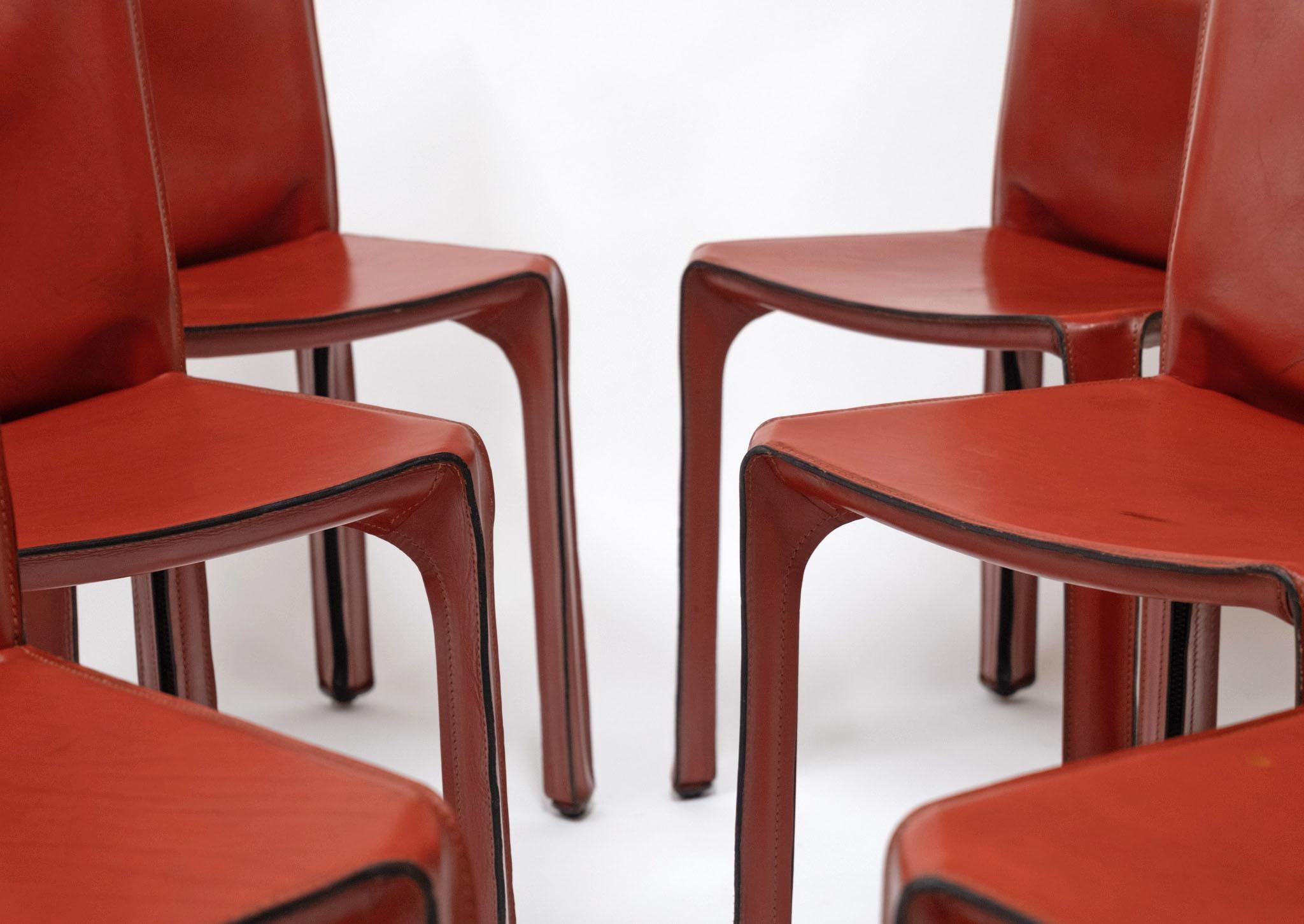 1970er Mario Bellini für Cassina Satz von sechs Sattelleder Kabinenstühlen Model No. 412 im Angebot 2