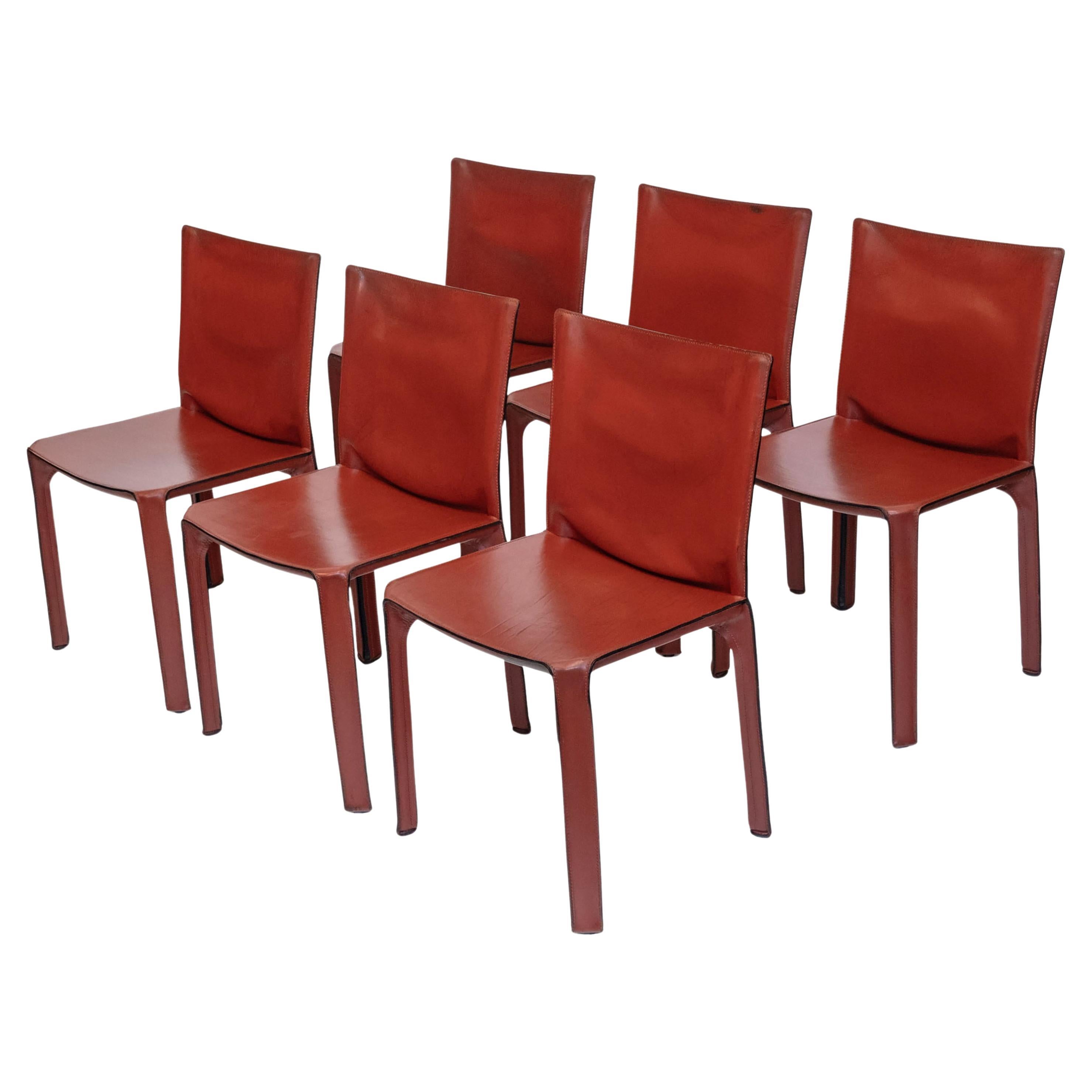 1970er Mario Bellini für Cassina Satz von sechs Sattelleder Kabinenstühlen Model No. 412