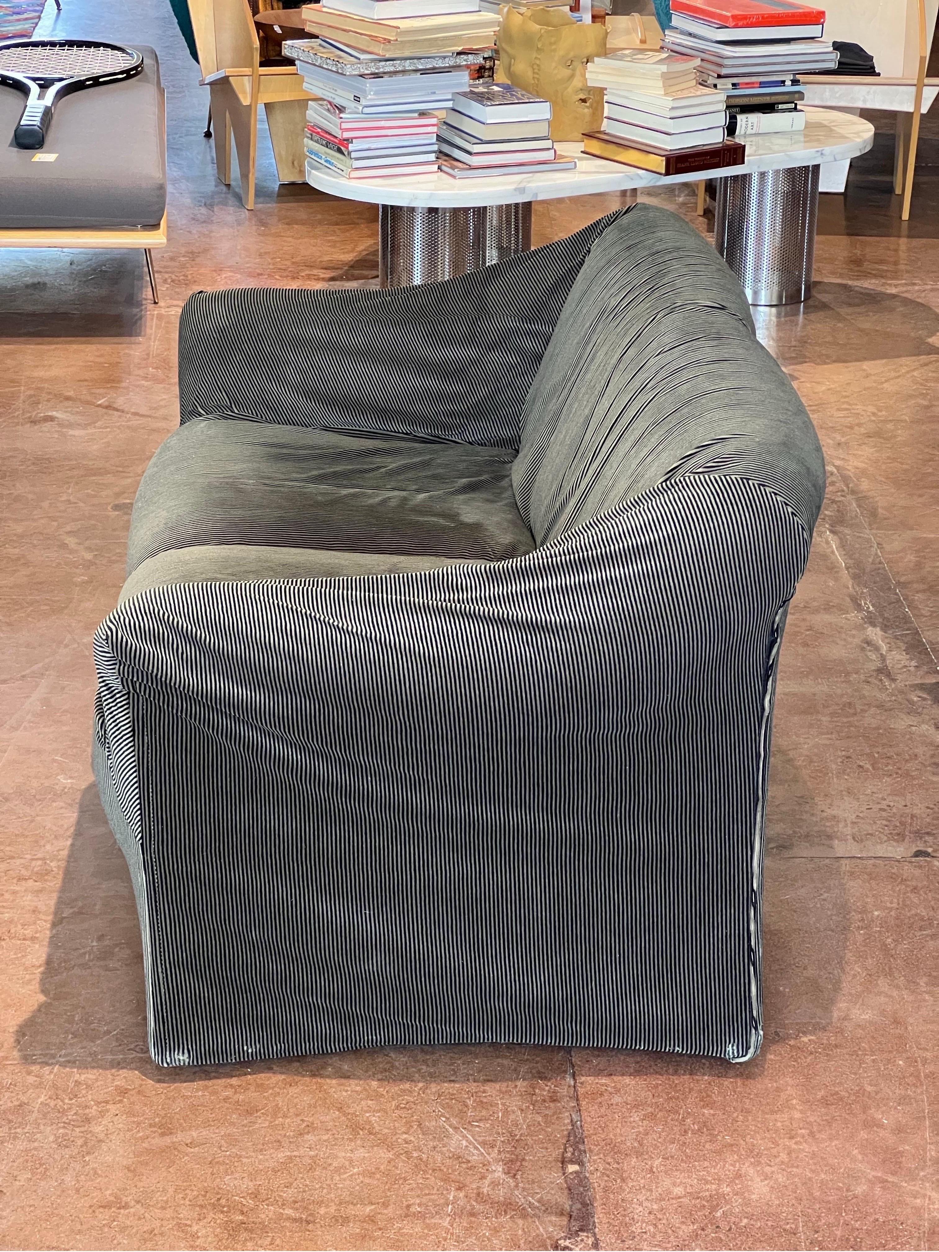 Mid-Century Modern 1970s Mario Bellini for Cassina Tentazione Striped Sofa in Dark Green