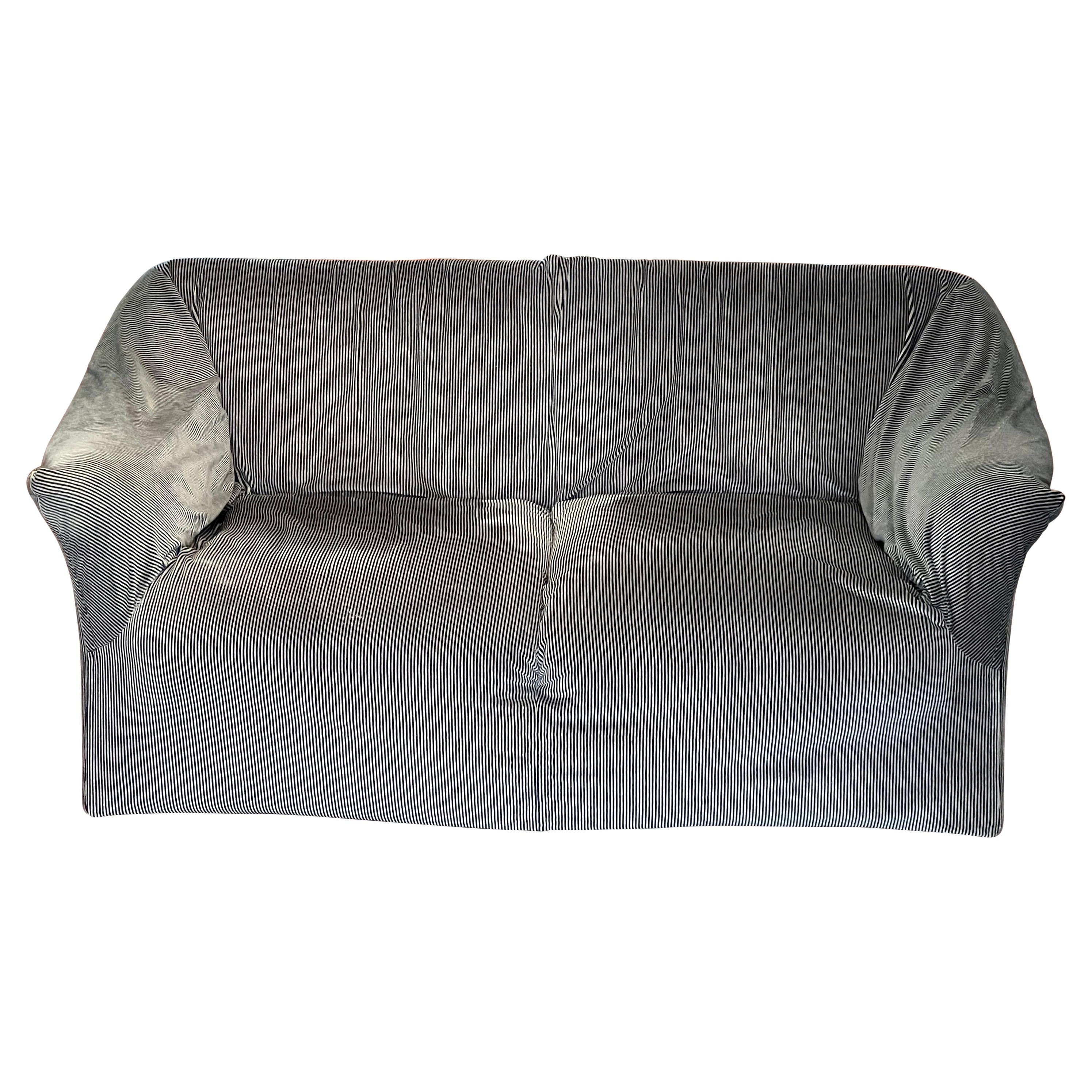 1970s Mario Bellini for Cassina Tentazione Striped Sofa in Dark Green