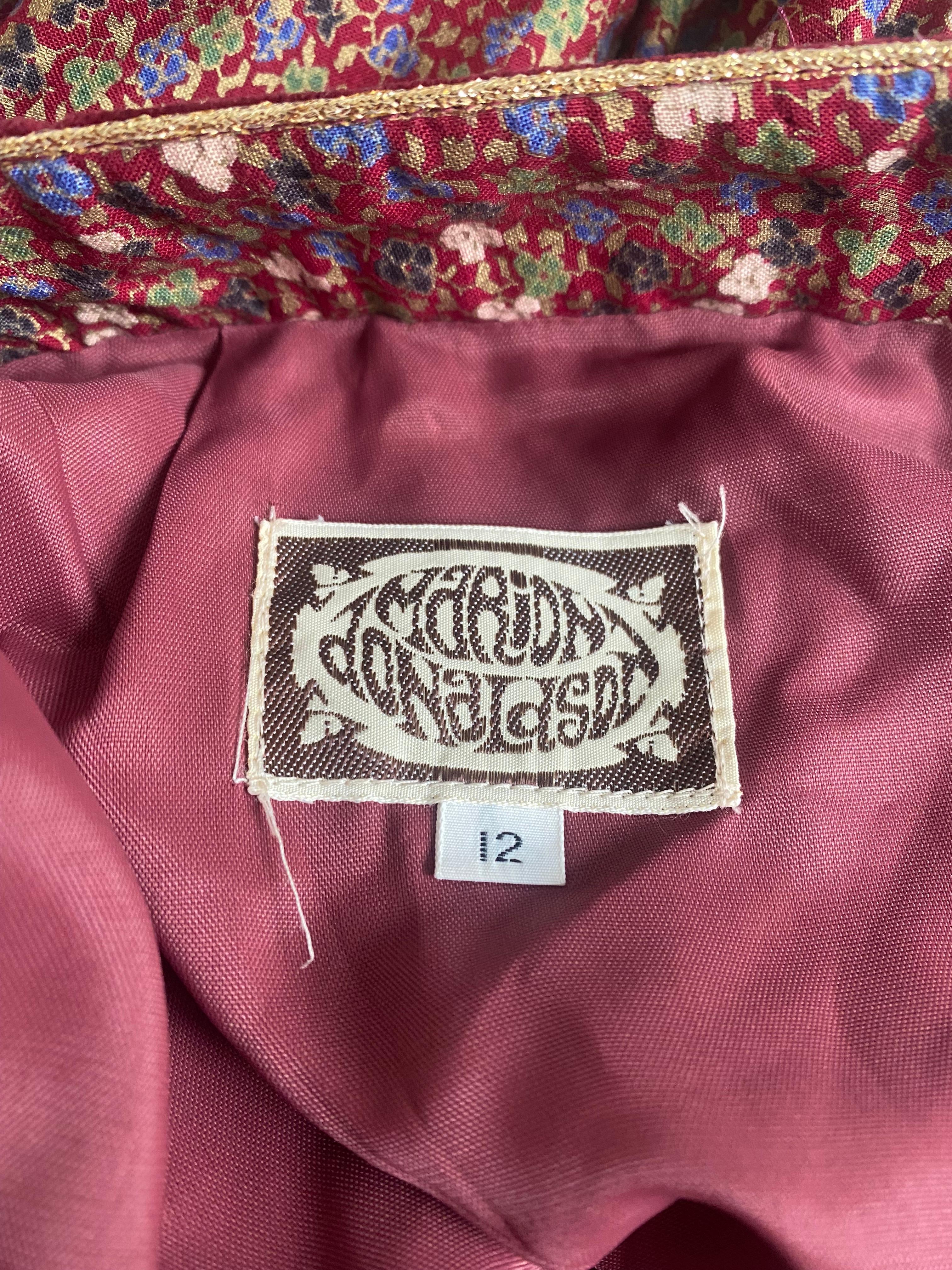 Brown 1970s Marion Donaldson Liberty Print Red Floral Cotton & Velvet Skirt For Sale