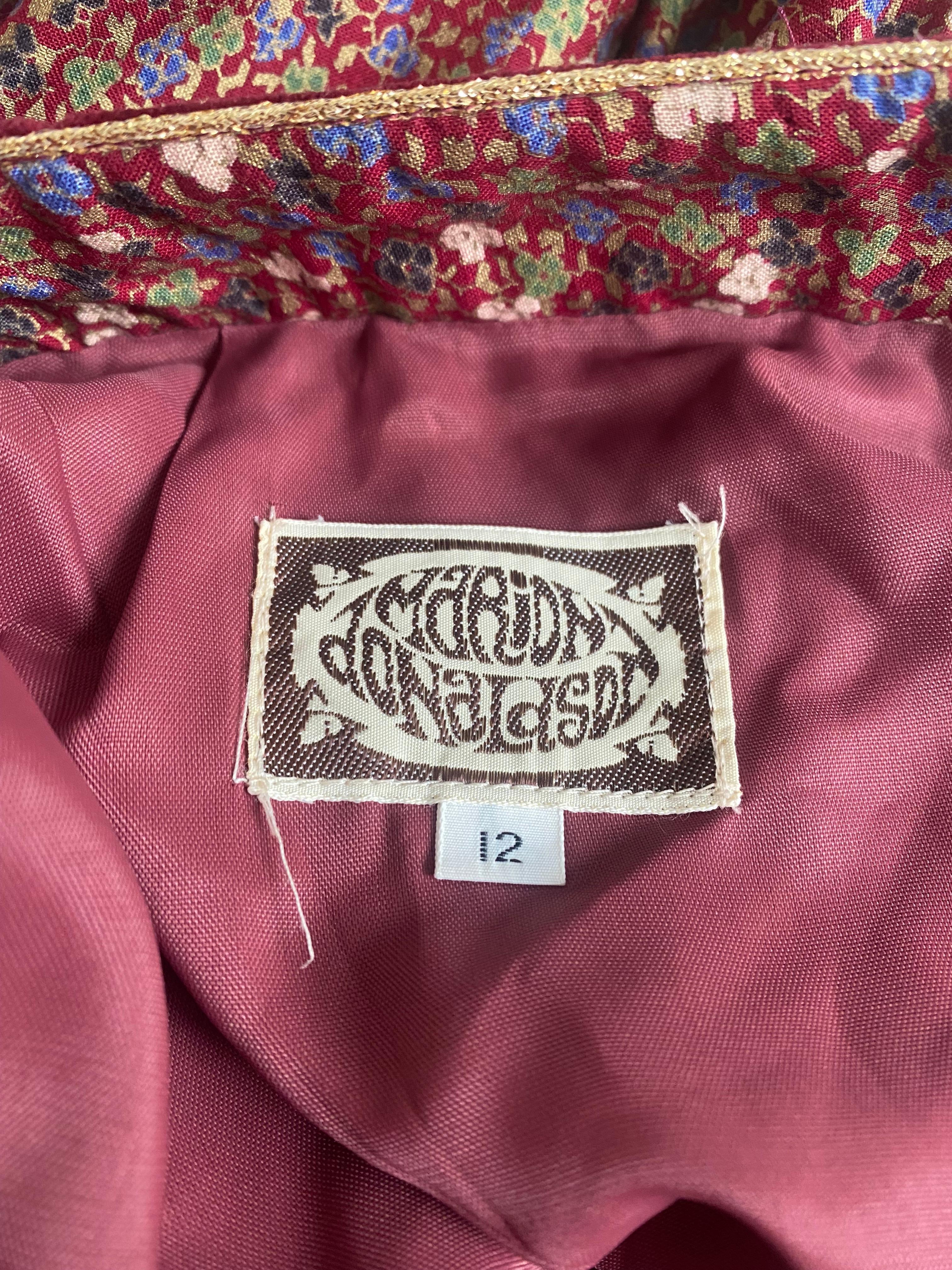 1970s Marion Donaldson Liberty Print Red Floral Cotton & Velvet Skirt For Sale 1