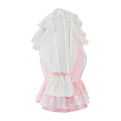 1970s Marisa Martin Pink and White Lace Ruffle Blouse