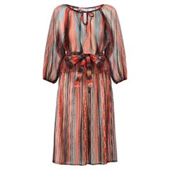 1970s Marisa Tangerine and Brown Chiffon Skirt Suit with Scarf